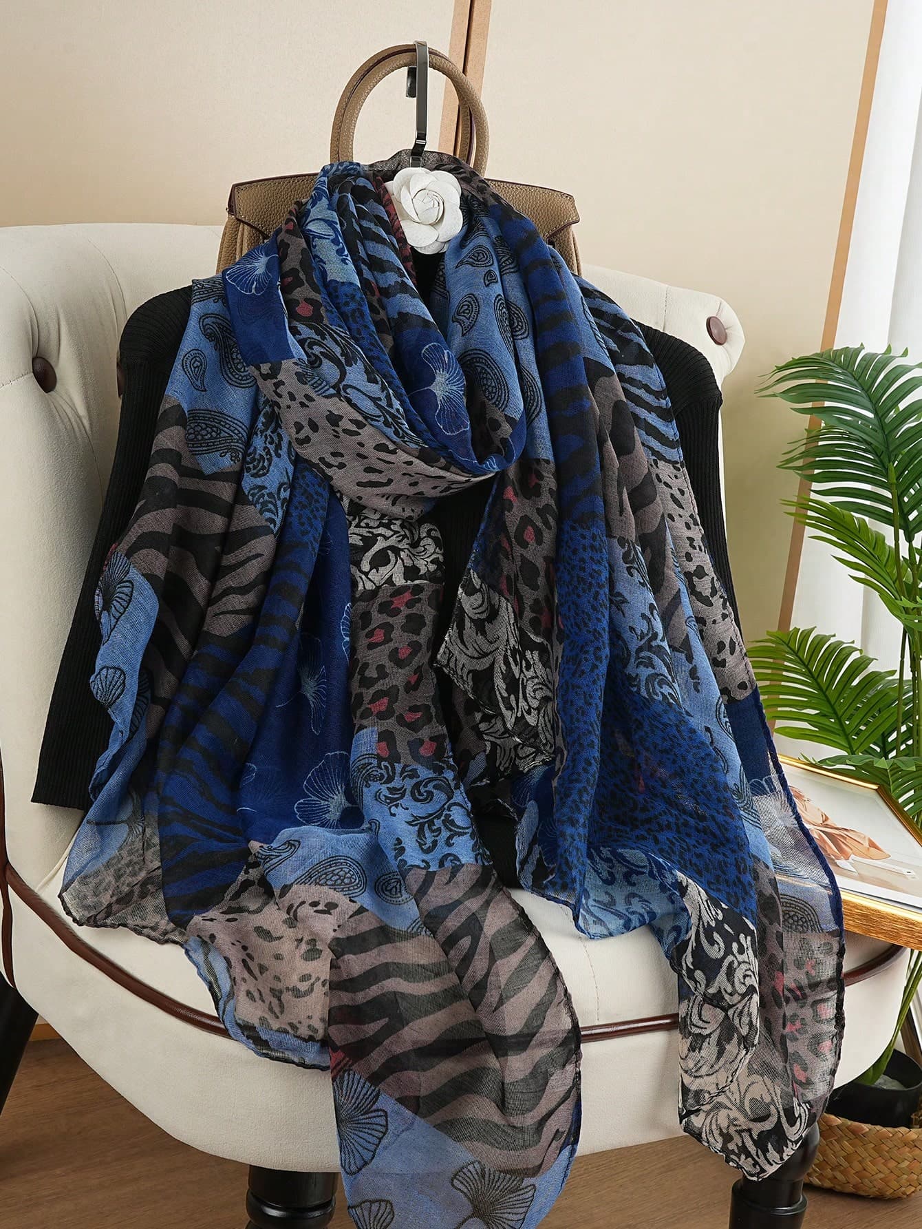 1pc Women's 80*180CM Silk Scarf, Versatile Shawl, Outdoor Travel Long Scarf, Luxury Neck Wrap, Fashion Headscarf, Printed Shoulder Cape, New Arrival,Accessories,Holiday