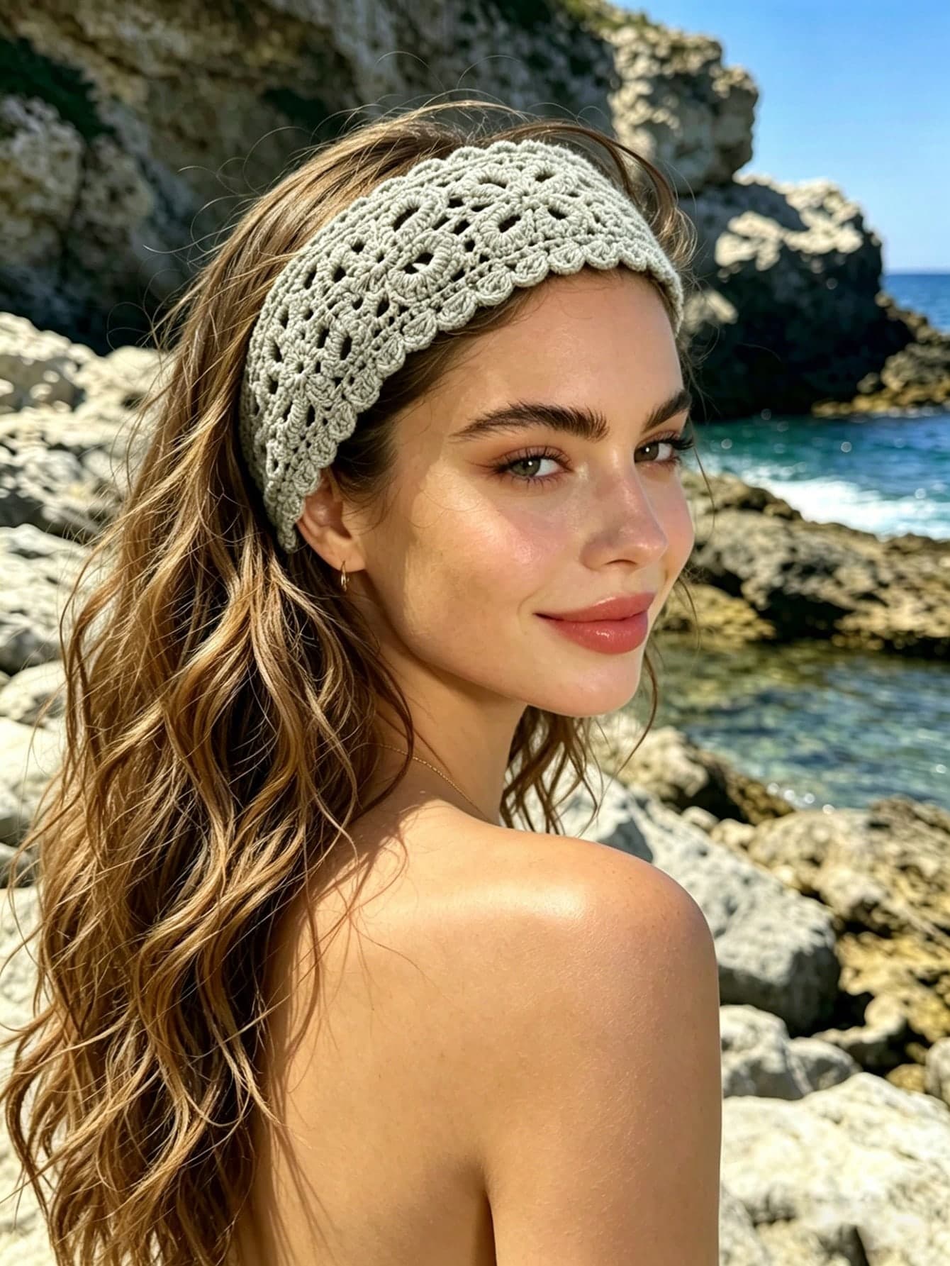 1pc Floral Hollow Knitted Headband,Bandana Hair Band Turban Headband Sweatband, Hairband Fall Winter Hair Accessories For Women For Vacation Outfits Woman Elegant Scarf Summer Outfits,Travel,Birthday