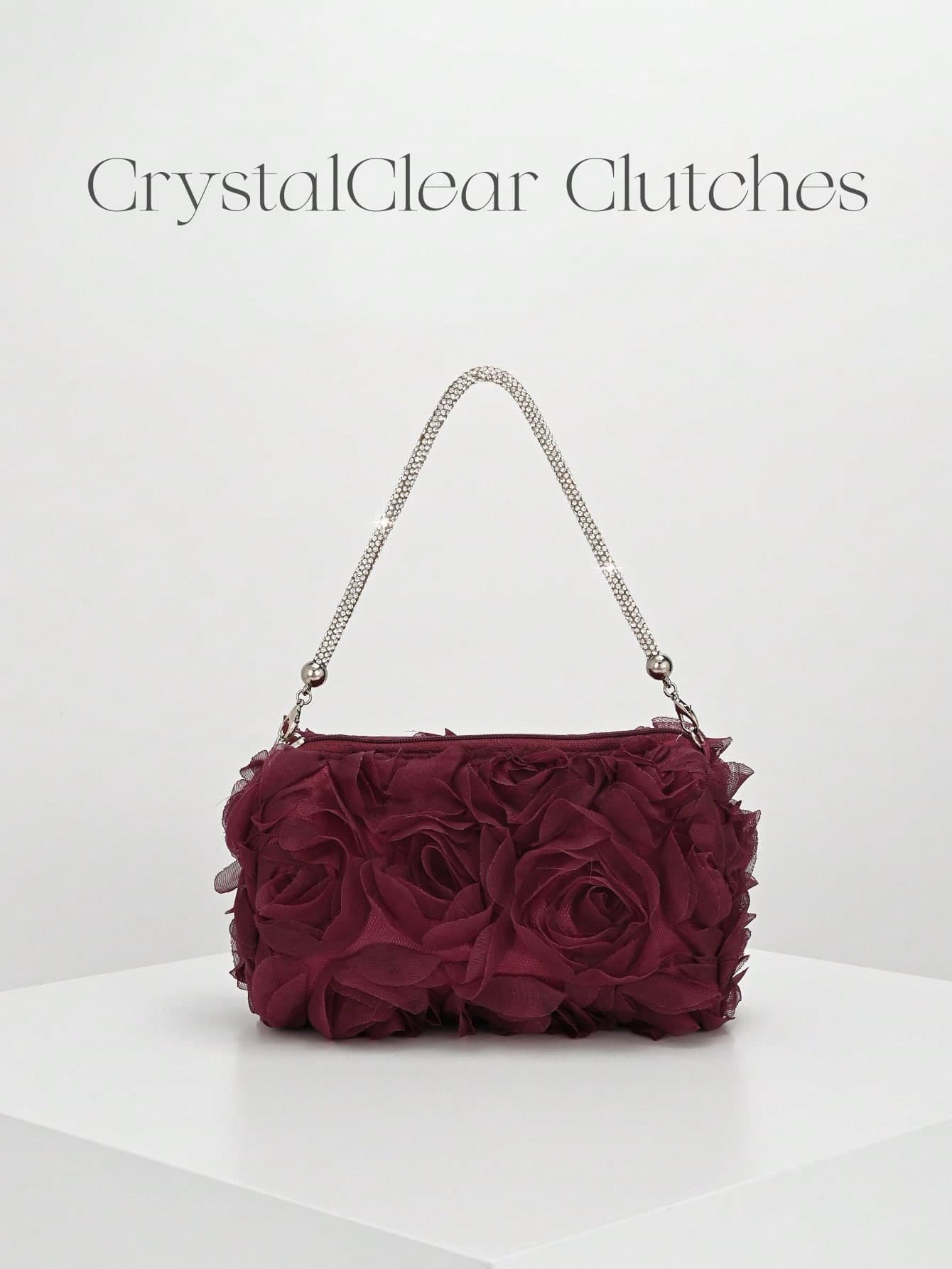 European And American Fashion Floral Handbag, Rhinestone Clutch Suitable For Party, Wedding, Gala, Suitable For Pairing With Holiday Party Dresses, Sequin Dresses And Ball Gown Accessories, Perfect Elegant Gift Choice For Brides, Pattern Is Random