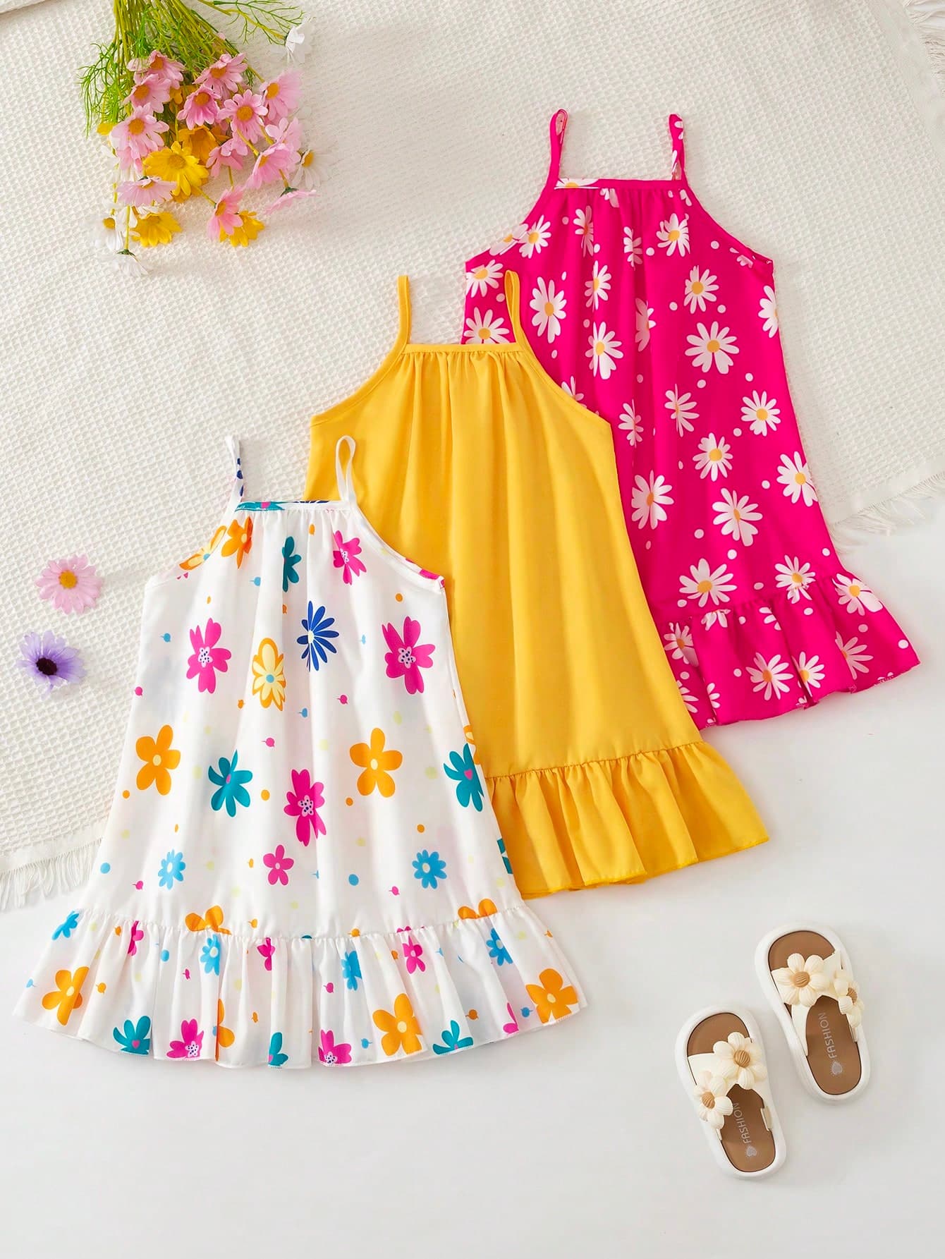 Young Girl Floral Digital Print Sleeveless Dress, Casual Vacation Style, Minimalist Fashion Versatile Off-Shoulder Sweet Cute Dress For Girls