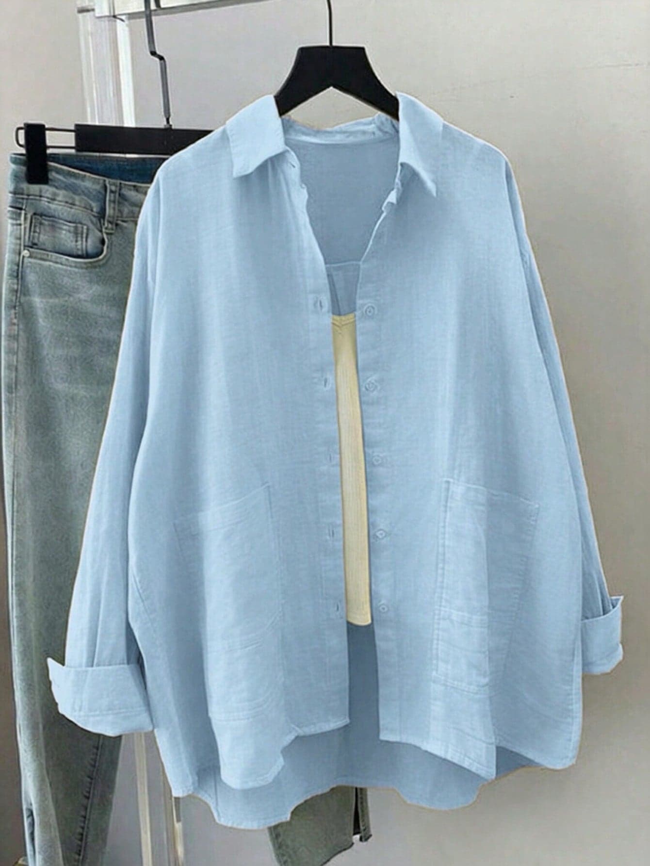 Plus Size Women's Solid Color Long Sleeve Casual Loose Blouse, Spring/Summer