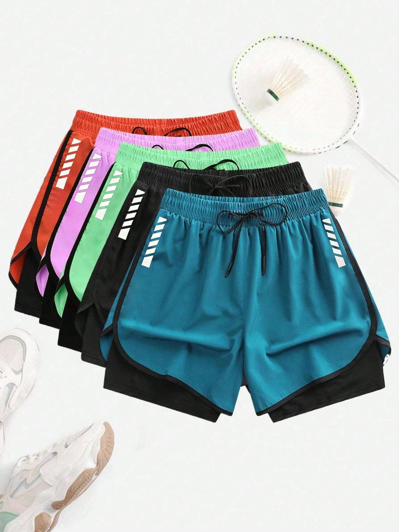 Women's Summer Athletic Shorts, 2 In 1 Running & Fitness Pants, & , Drawstring Waistband, Printed, | Adjustable Drawstring Waistband | Sports