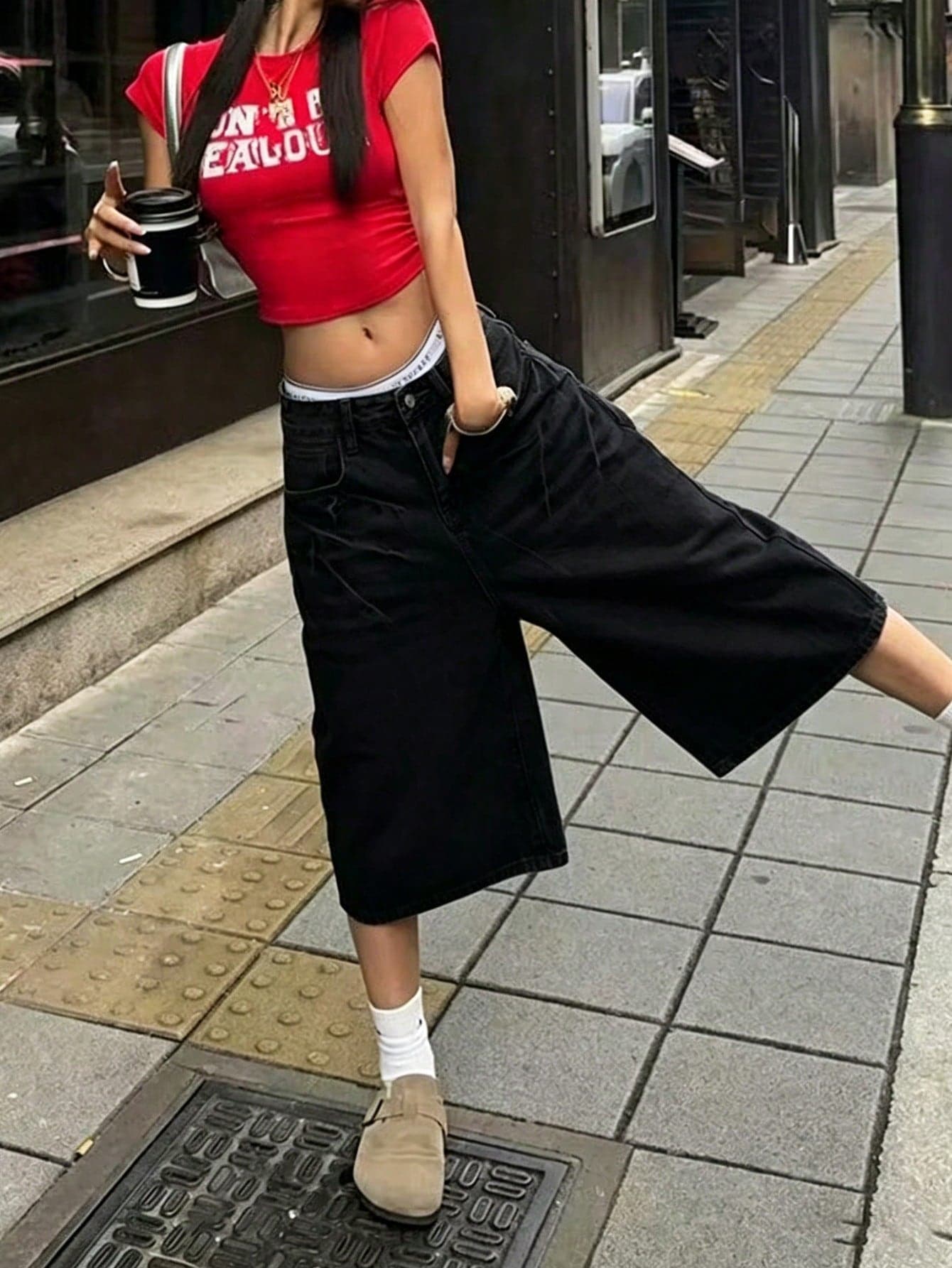 Teens (Girls) Solid Color Minimalist Casual Denim Shorts