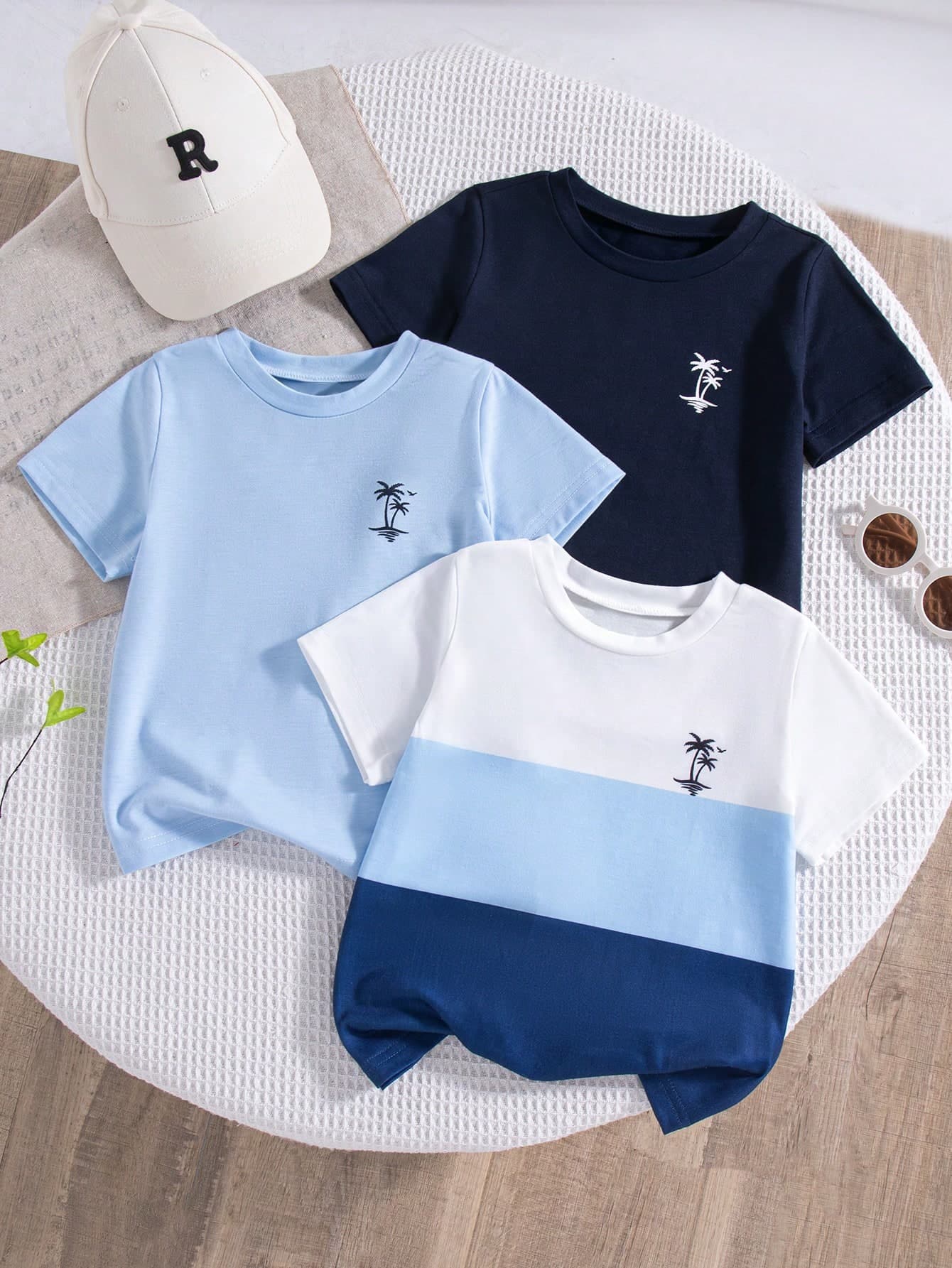 3pcs/Set Boys' Casual Everyday Graphic Print Decorative Short Sleeve T-Shirts