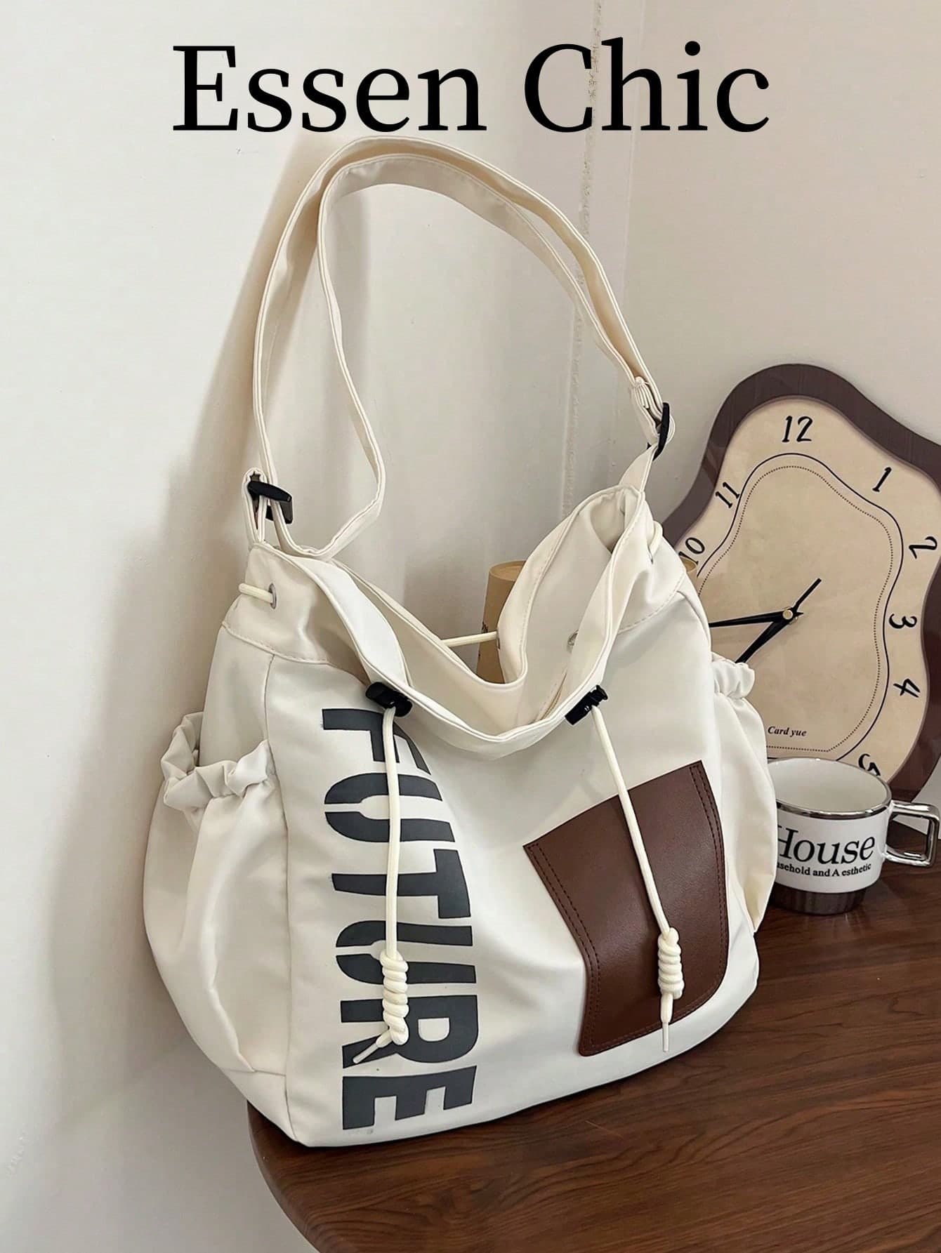 Solid Color Nylon Fabric Five-Point Star Decor Large Capacity Tote Bag Women's Shoulder Crossbody Student Bag
