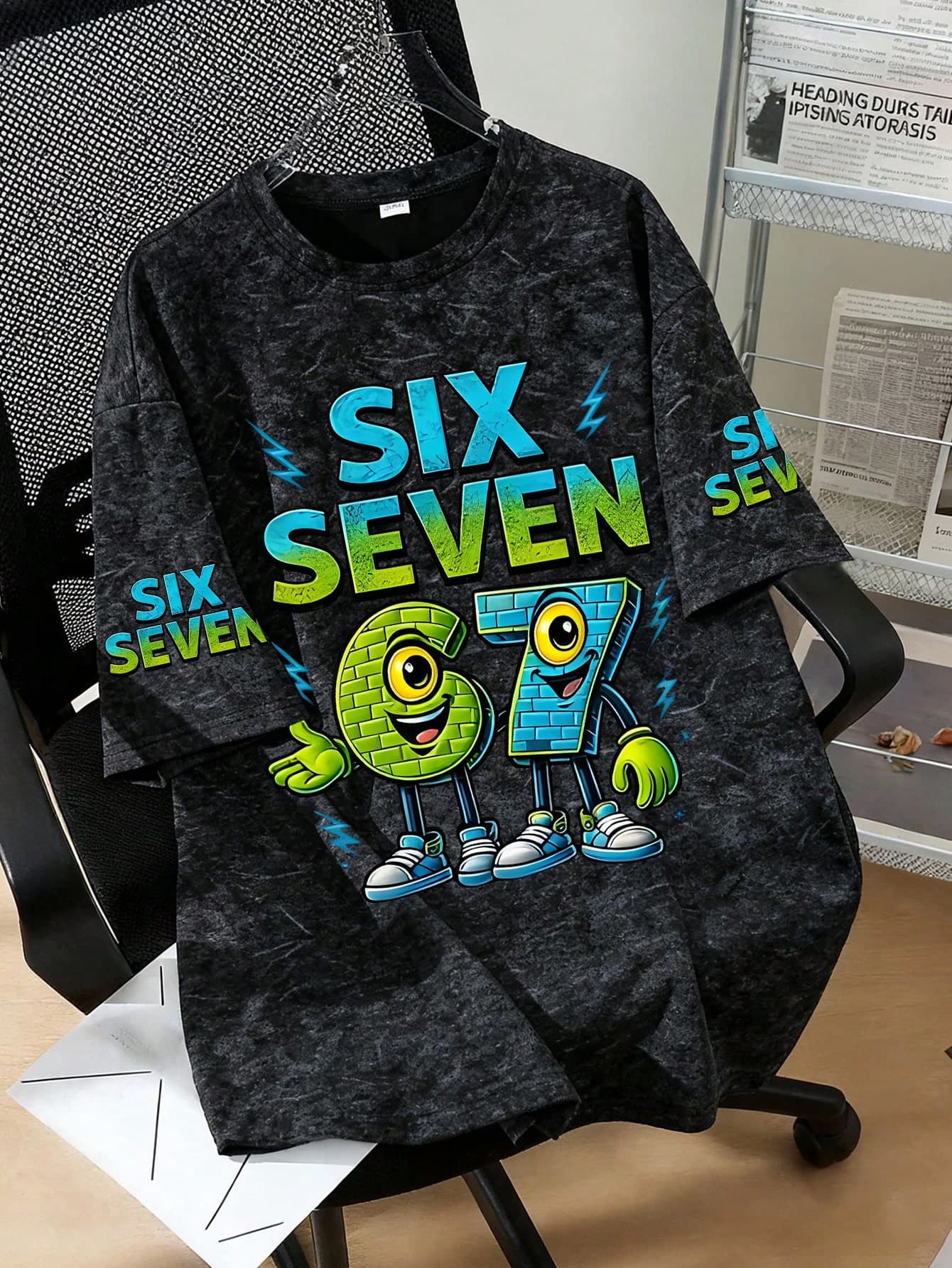 Tween Boys Casual Printed Round Neck Short Sleeve T-Shirt Series, Featuring Fun "67" Numeral And "SIX SEVEN" Letter Prints, Suitable For Summer Wear