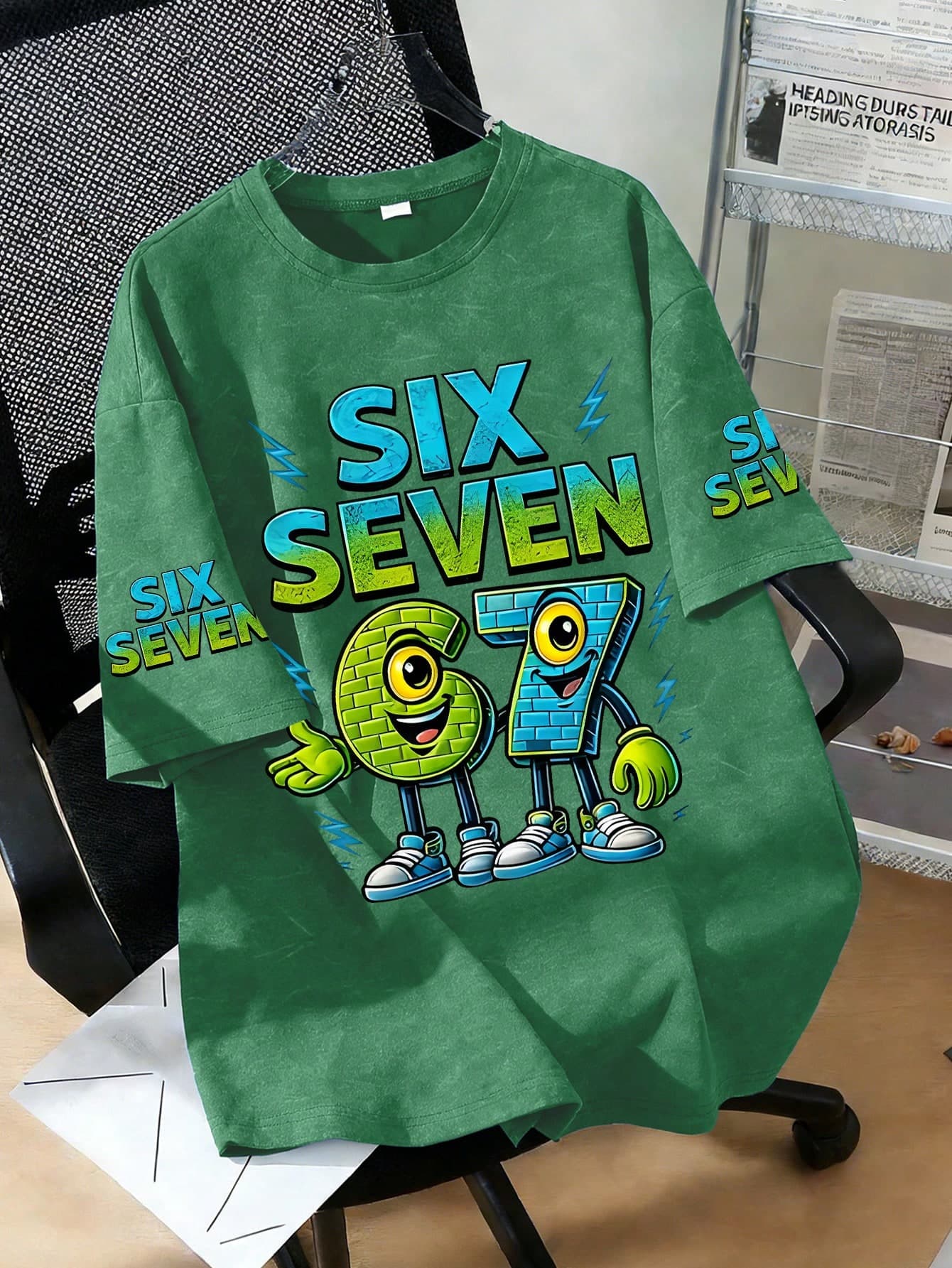 Tween Boys' Casual Printed Round Neck Short Sleeve T-Shirt Series, Featuring Fun "67" Numeral And "SIX SEVEN" Letter Prints, Suitable For Summer Wear
