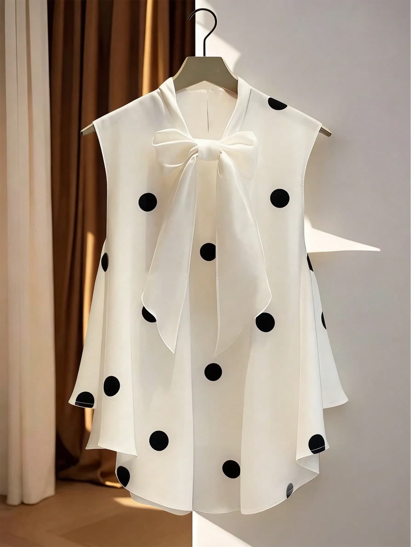 Women's Summer New Fashion Elegant Casual Sleeveless Top With Bow Collar, Short Front And Long Back, Aesthetic