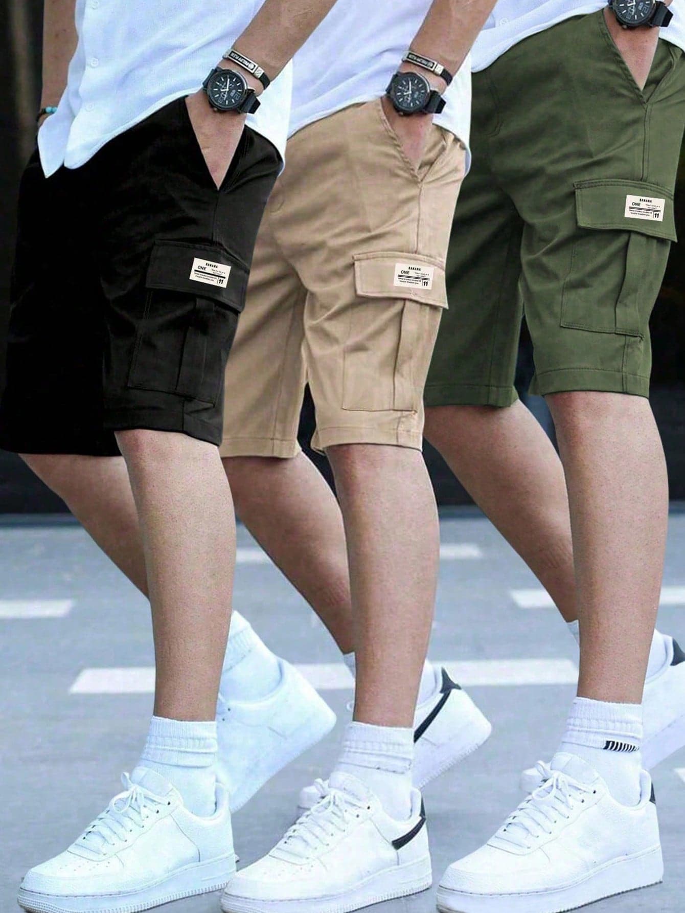 3pcs Boys Teen Outdoor Casual Sports Loose Multi-Pocket Casual Shorts Printed Bermuda Shorts Cargo Shorts Spring Summer Autumn Back To School
