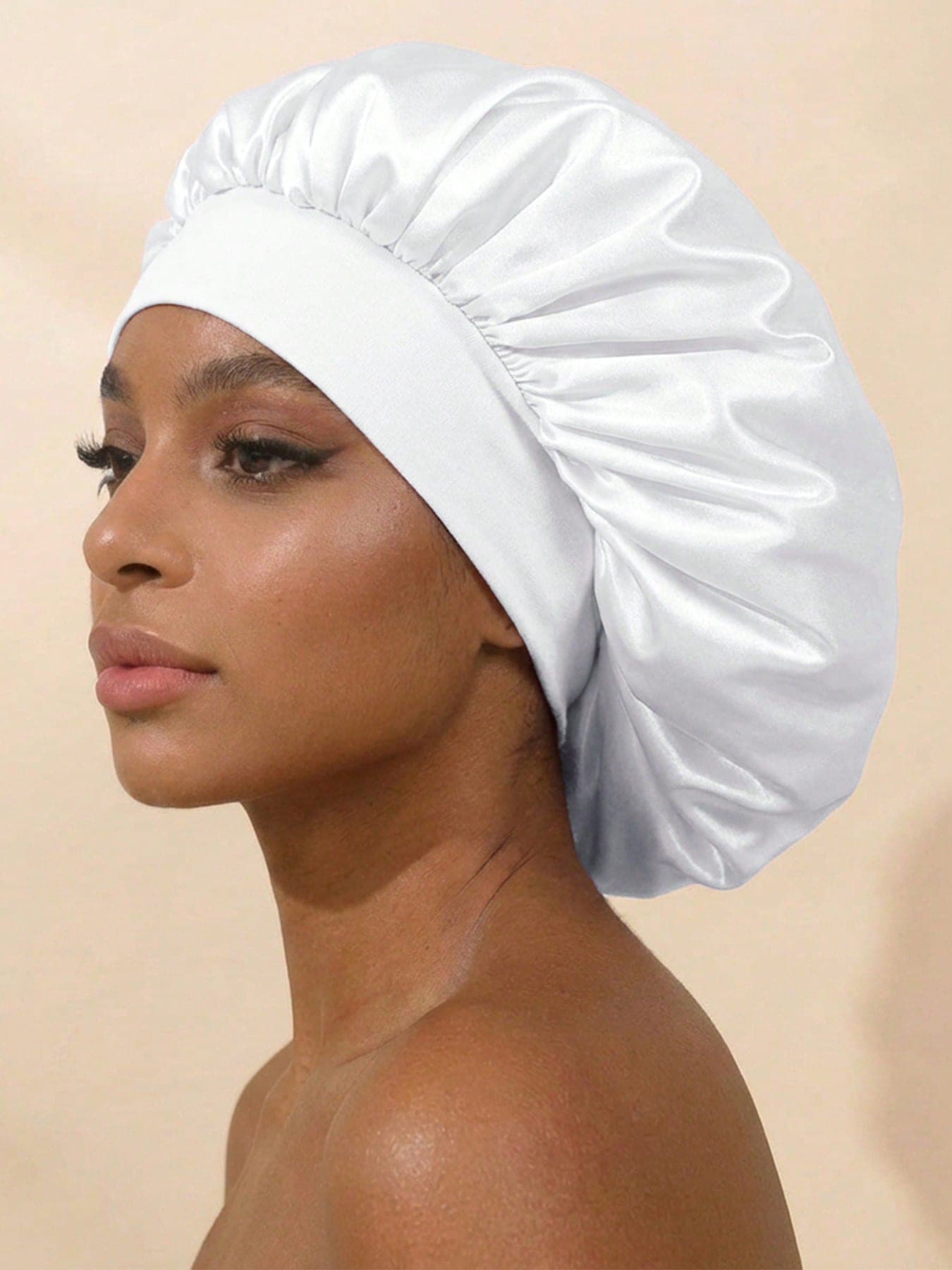 Awegeo 1pc Women's Wide Brim Elastic Satin Bonnet, Comfortable Breathable Hair Care Cap For Casual Daily Wear,Beach,Travel
