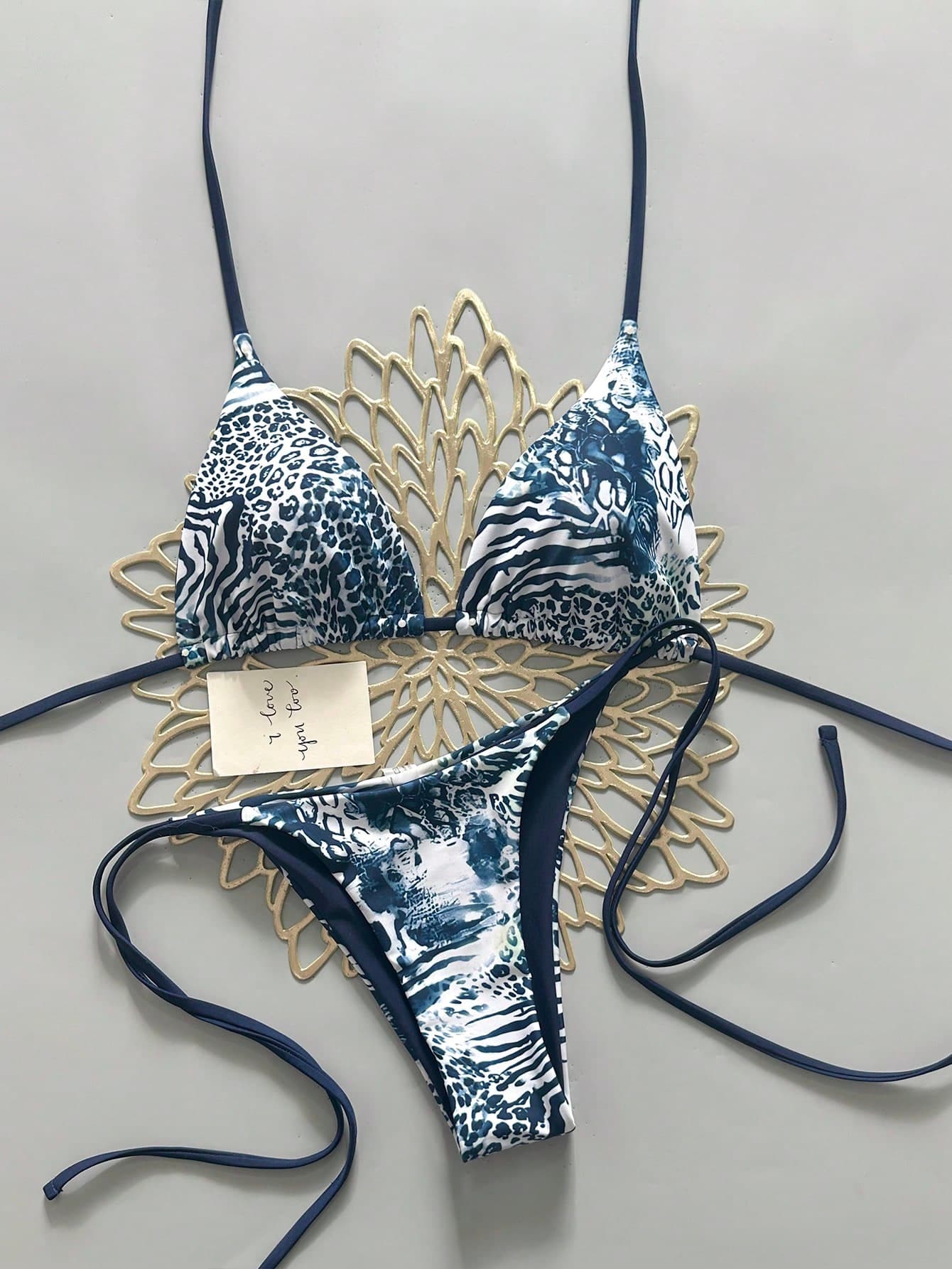 Sexy Vintage Leopard Print Pattern Bikini Two Pieces Swimwear For Women Vacation Beach Summer, Vacationcore