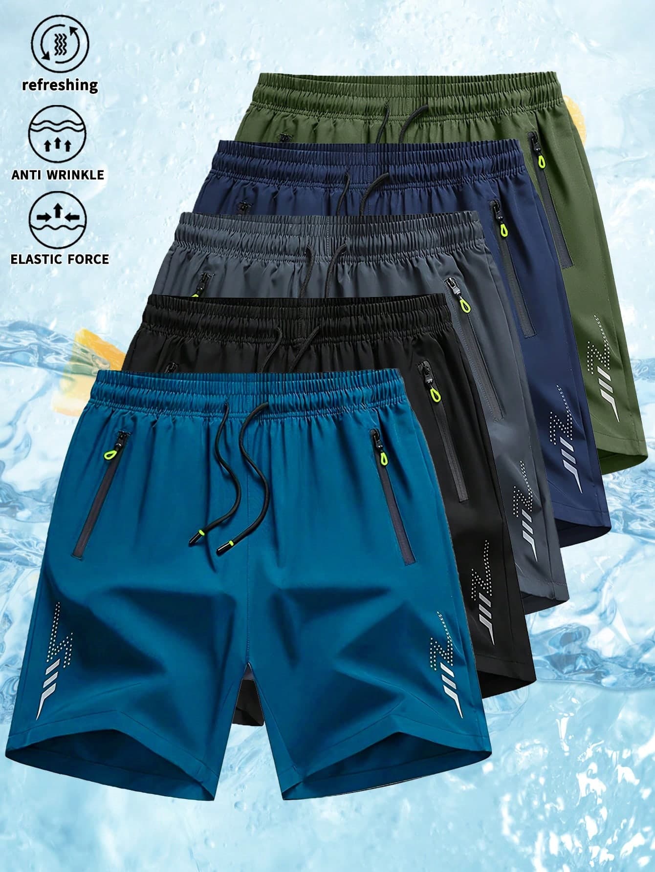 Men's Casual Sports Shorts, Adjustable Drawstring Waistband, Zipper Pockets, Lightweight & Breathable For Outdoor Sports, Fitness, Beach & Leisure Wear, Multiple Colors Available