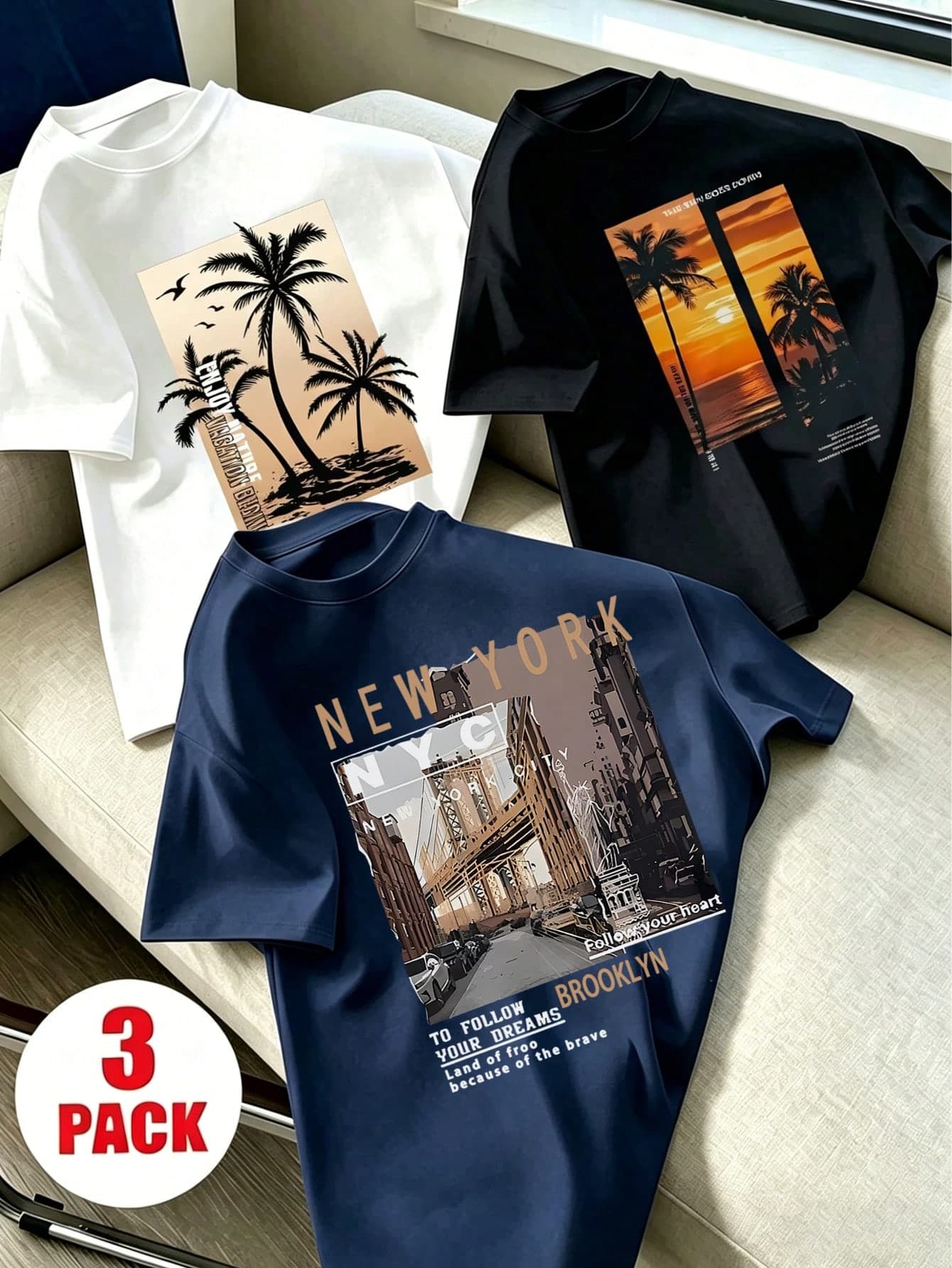 3pcs Printed Short Sleeve T-Shirt Set, Tween Boys Casual Summer Tops For Playtime
