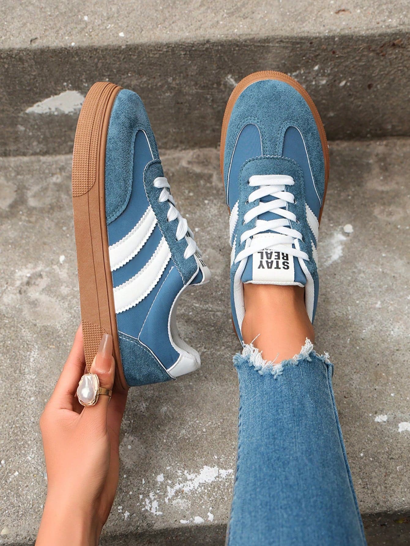 Women's Spring/Autumn New German Training Shoes, Easy To Clean, Round Toe Low-Top Casual Shoes, Flat, Comfortable, Versatile, Small White Shoes, Color Block, Sports Casual Shoes, Patchwork Shoes, Retro Style, Fashionable, Suitable For All Seasons
