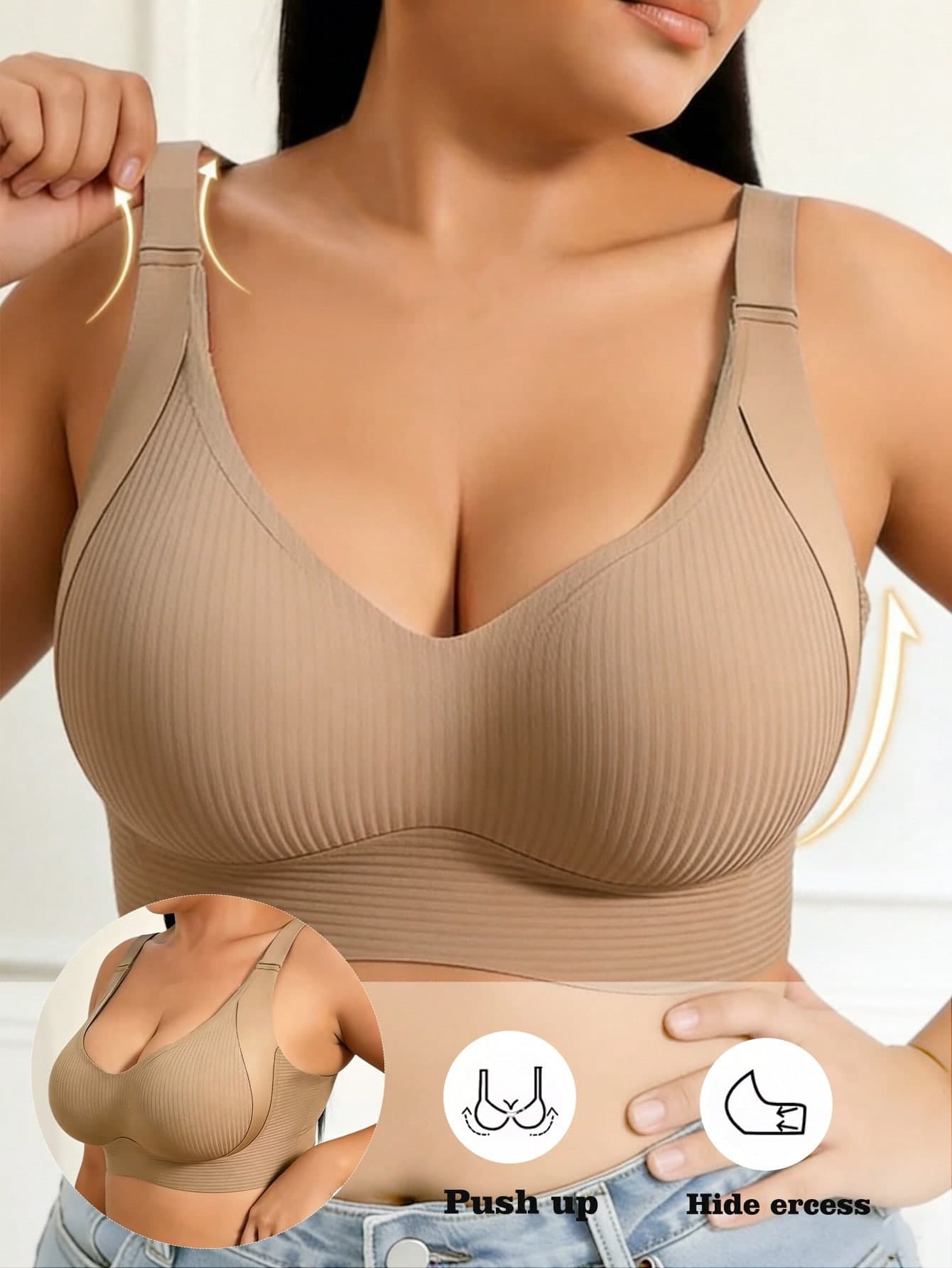 Plus Size Women Non-Wired Sports Bra With Adjustable Back Hooks, Suitable For Daily Commute, Home & Leisure