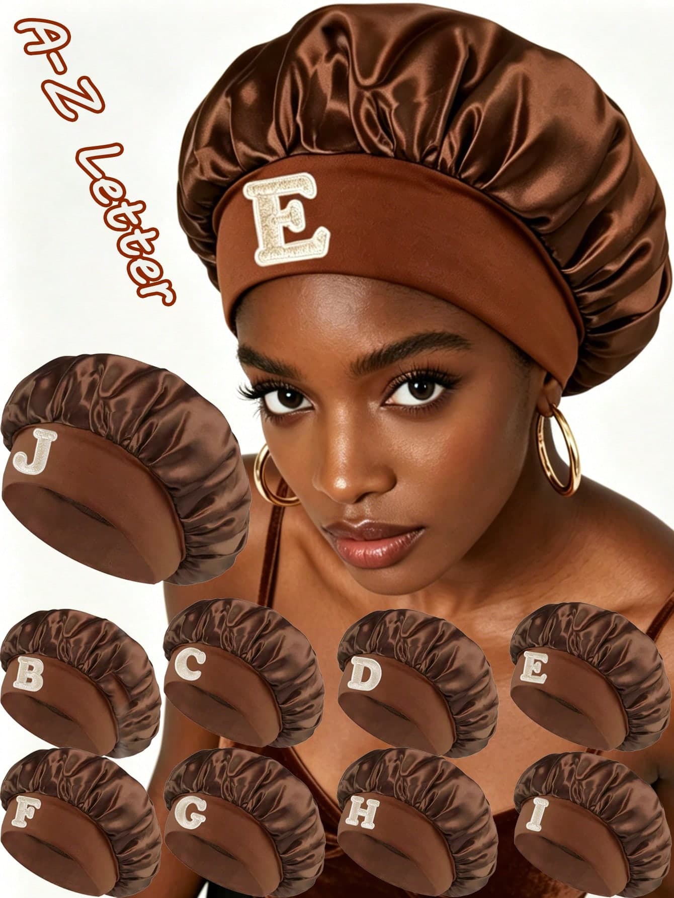 1pc Personalized Letter Coffee Soft Sleeping Cap, High-End Quality Home Hair Care