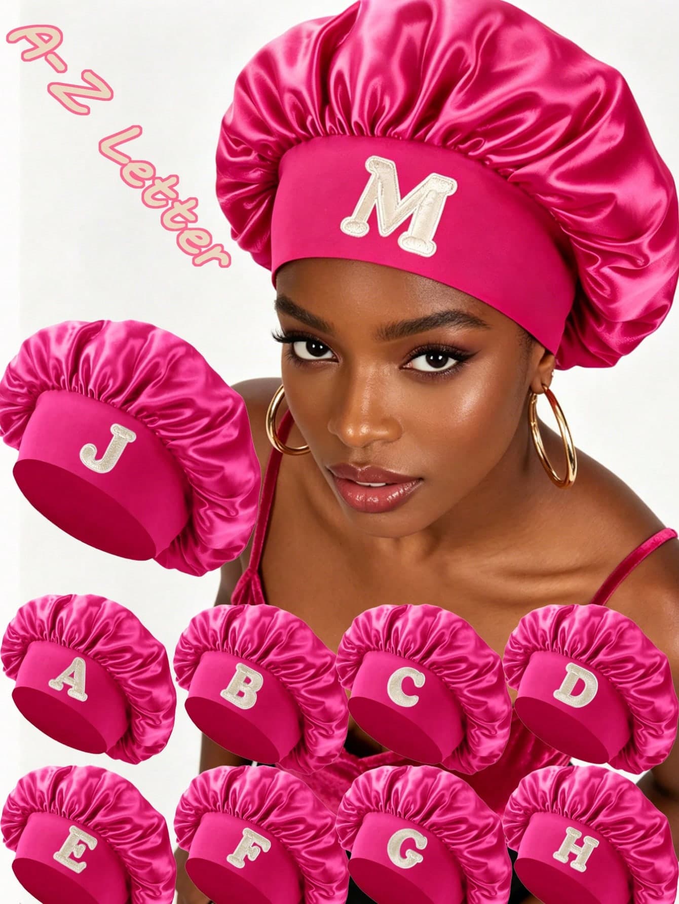 1pc Rose Red Personalized Letter Soft Hair Care Cap, Comfortable Home Sleeping Hair Care, High-End Feel