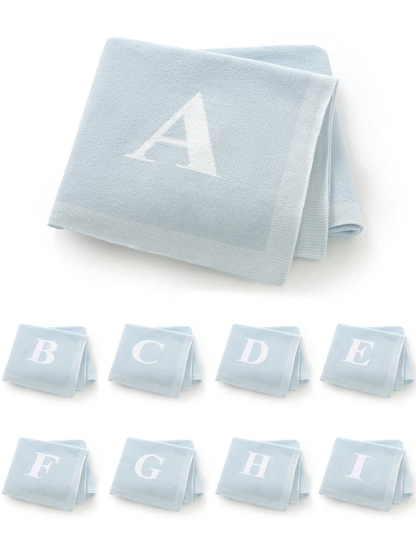 1pc 26 Letter Knitted Baby Blanket, Minimalist Casual Infant Throw Blanket, Suitable For All Seasons, Baby Shower Gift
