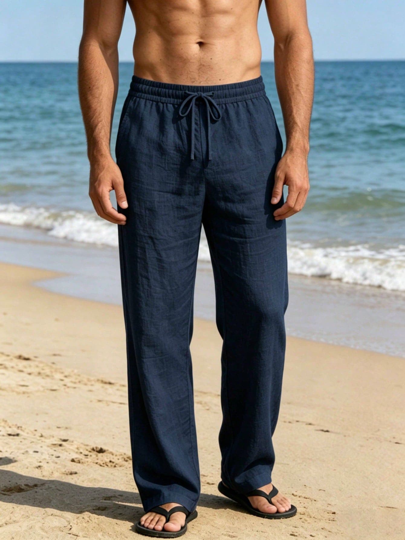 Men's Summer Solid Color Linen Pants | Lightweight Beach Holiday Trousers | American Sporty Casual Pants | Straight Cut Relaxed Fit | Drawstring Waist Design | Breathable, Suitable For Spring/Summer Commuting, Holiday, Fitness, Vacationcore