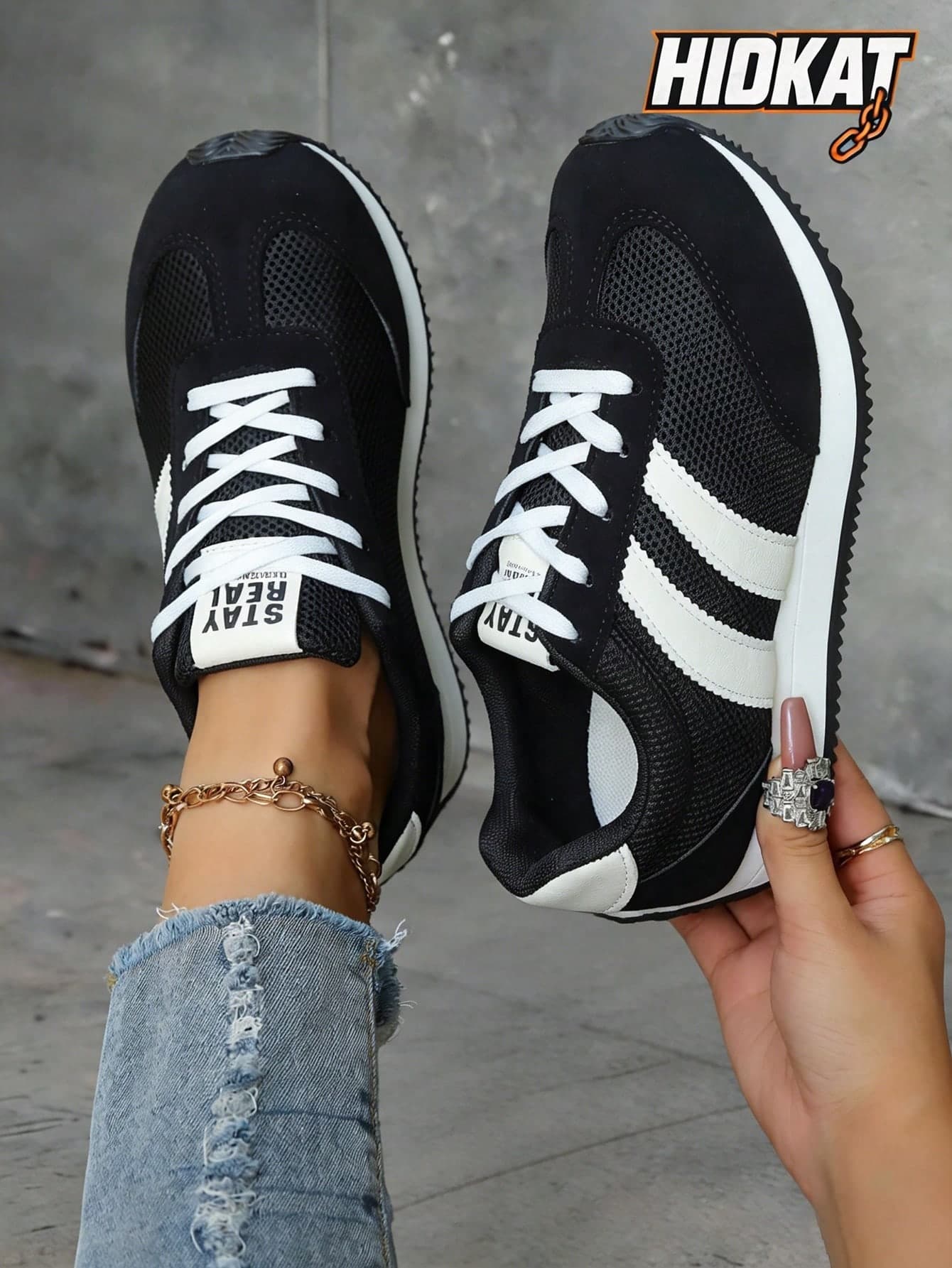 Hidkat 1 Pair Black Outdoor Sports Shoes, Women's Casual Sneakers, Lightweight Running Shoes For Spring/Summer