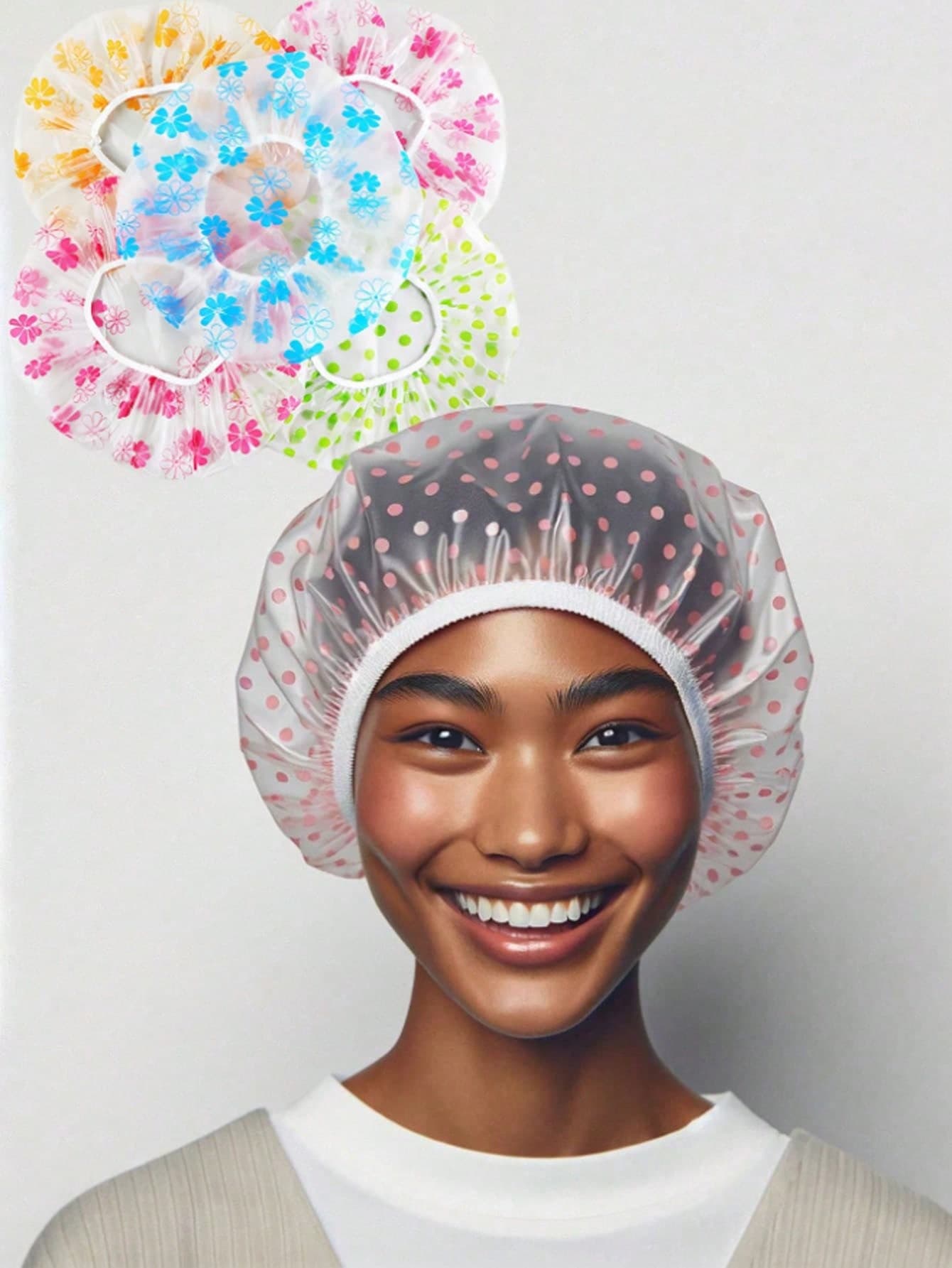 4pcs/1 Shower Cap, Double Layer Hair Cap, Prevent Hair Loss Cap, Bath And Sleep Cap, Hair Drying Cap, Hair Dye Cap, Elastic Hair Tie, Waterproof, Eva Reusable Hat For Women. Suitable For Shower, Hair Salon, Sauna, Kitchen