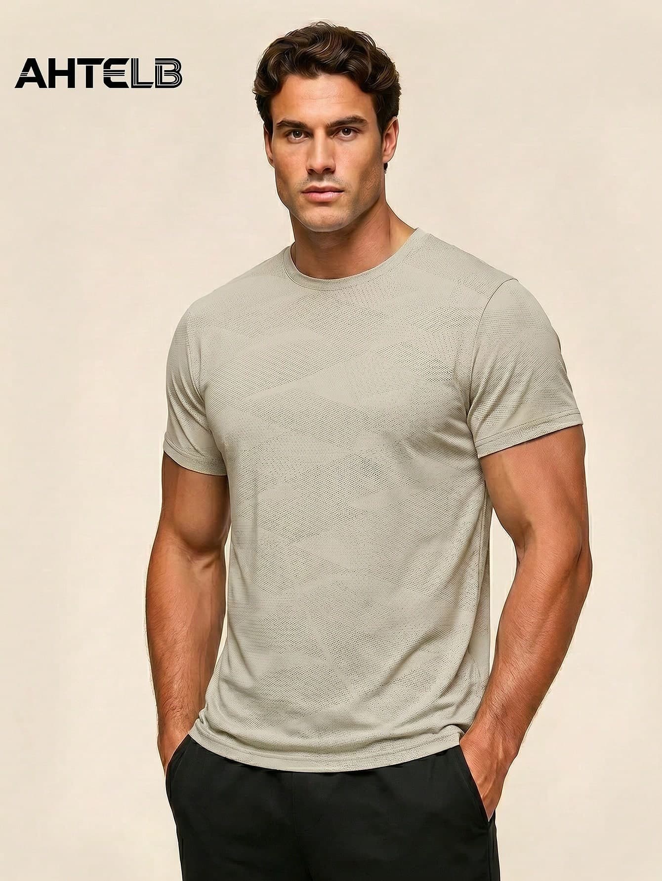 AHTELB Men's Summer Plaid Jacquard Crew Neck Short Sleeve, Thin Ice Silk Quick-Drying Breathable T-Shirt, Outdoor Sports Casual Short Sleeve, Gift For Husband, Boyfriend, Customer And Father, Men's Tracksuit, Tracksuits For Men, Breathable, Absorbs Sweat, Lightweight, Quick-Drying