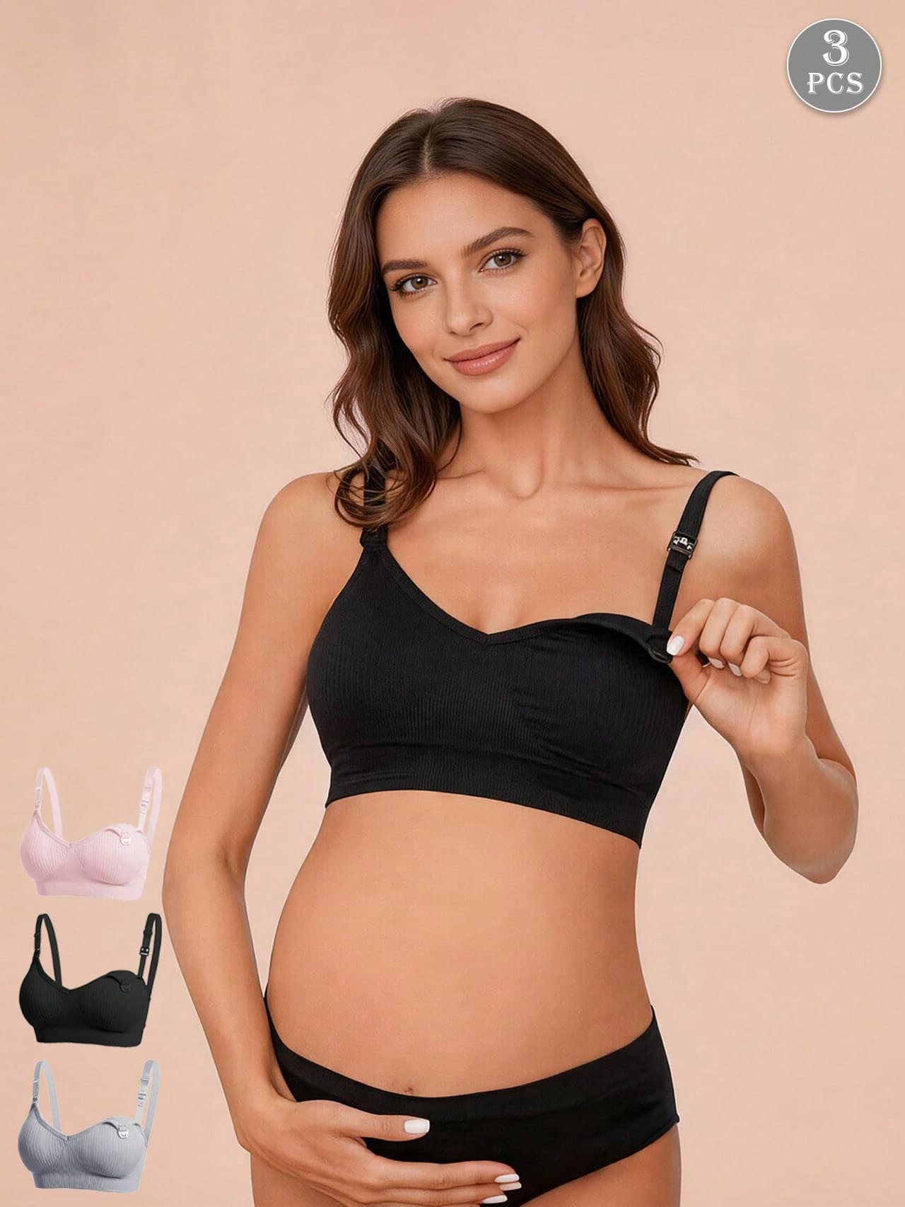 Hart & Haze 3pcs/Set Maternity Nursing Bras, Sexy Front-Snap Breastfeeding Brassiere, Comfortable Nursing Bra