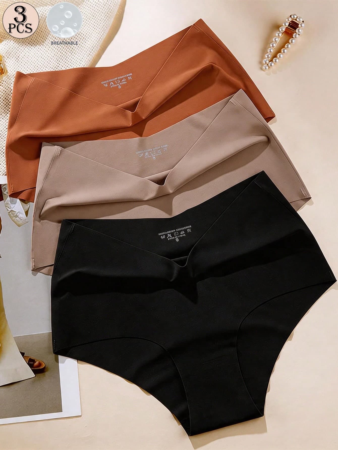 Aofeiqike 3 Packs Plus Size High Waist Ice Silk Thongs, Seamless Comfortable Invisible Triangle Underwear, Multi-Color Dopamine Style