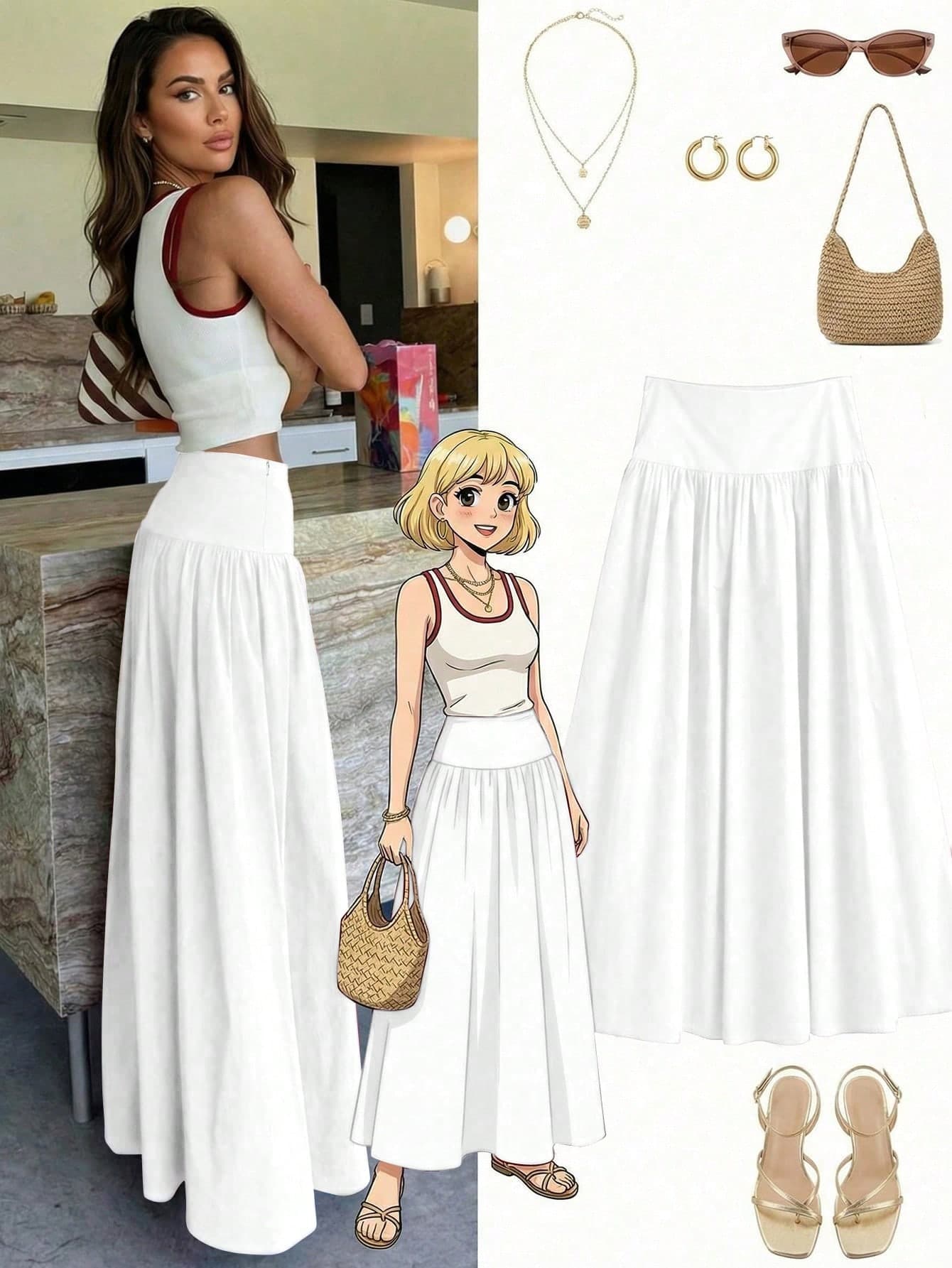 Women's Vacation Style Fashion Solid Color High Waist Skirt, Casual Daily Long Straight Woven Fabric Skirt, Suitable For Spring, Summer, Autumn And Multiple Occasions