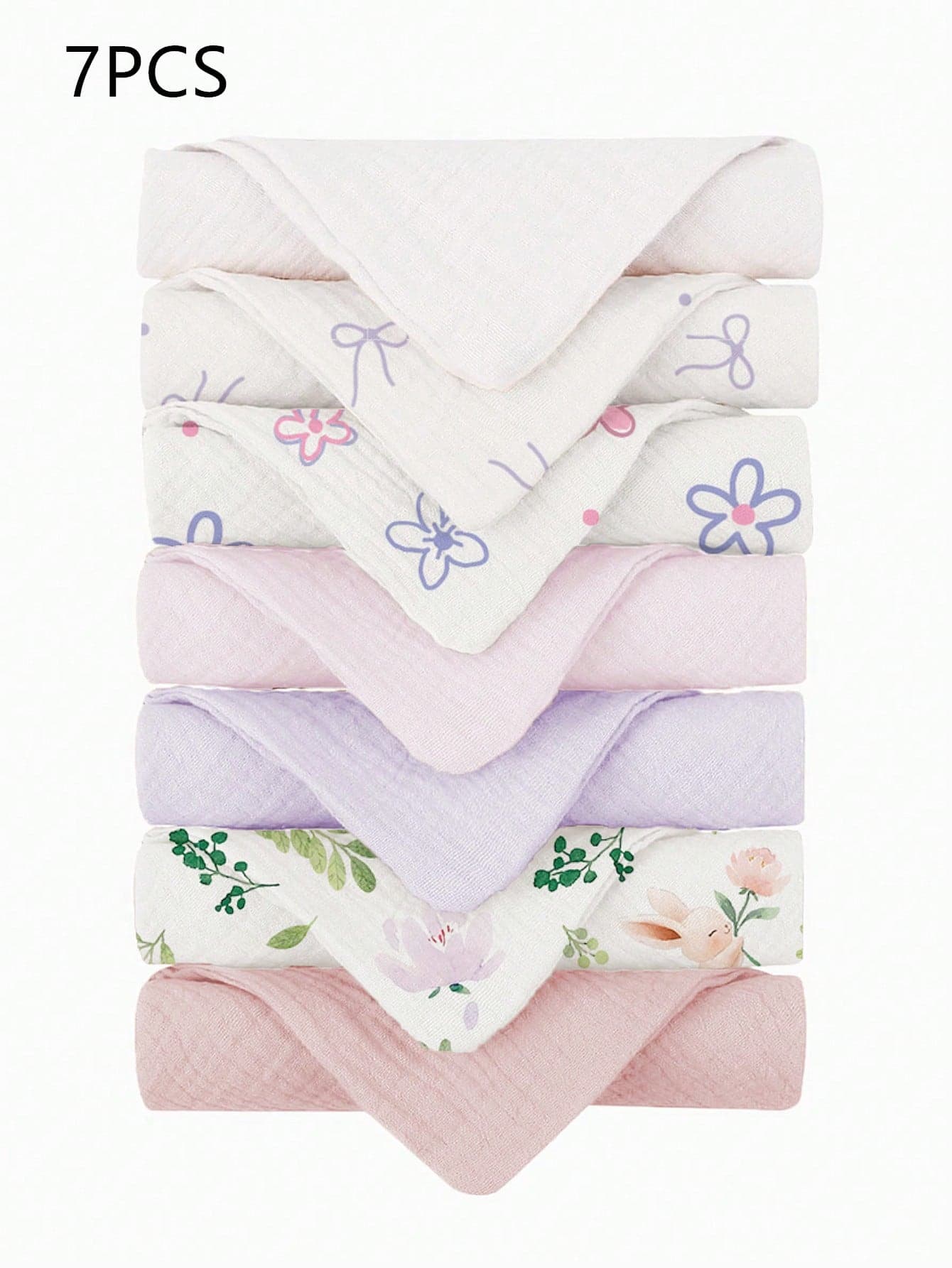 7pcs Soft & Comfortable 100% Cotton Baby Bibs, Solid Color, Floral, Cartoon Animal Printed Baby Cotton Gauze Burp Cloths, Feeding Handkerchiefs, Essential For Newborns