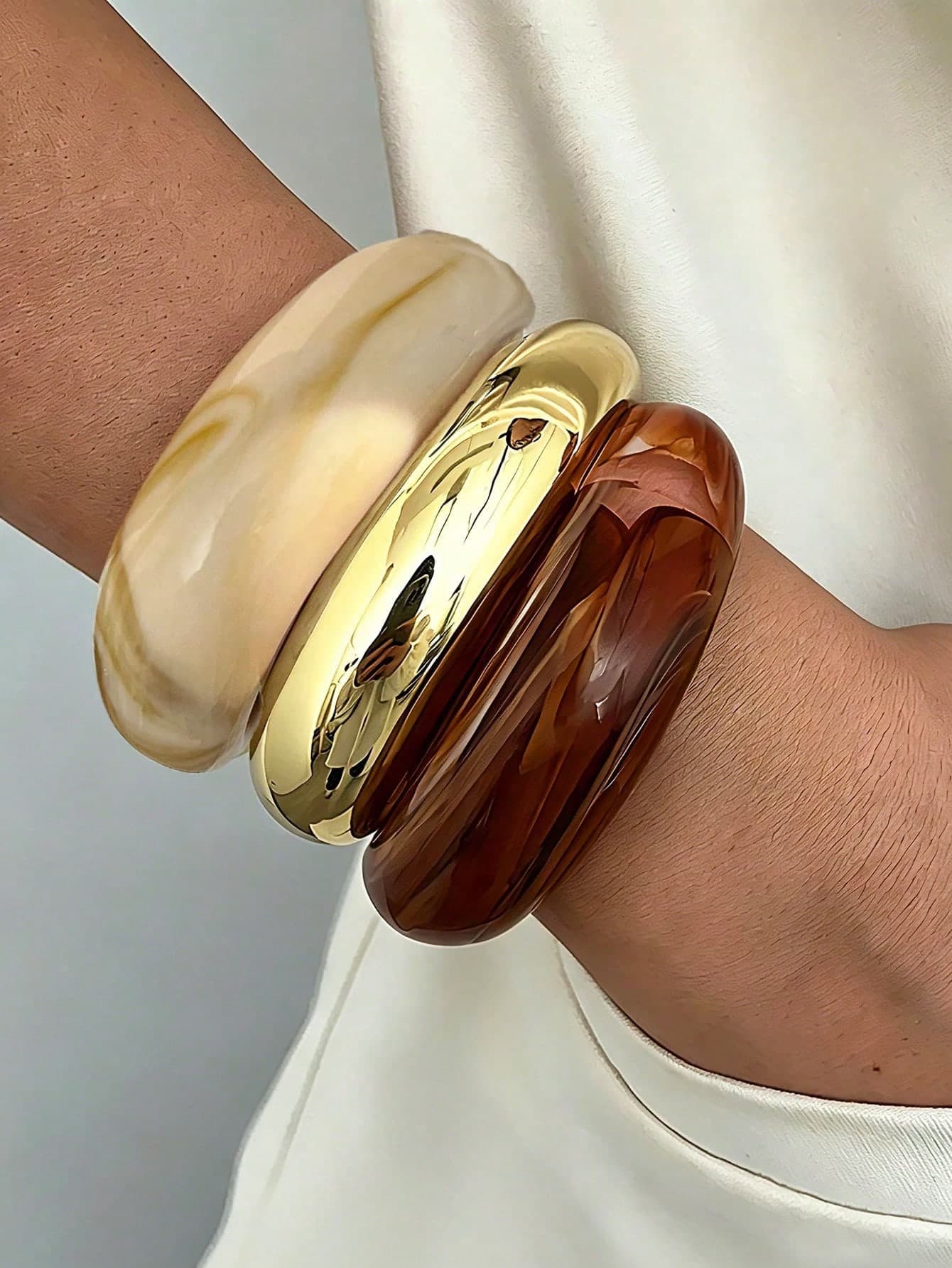 1pc/3pcs Vintage Minimalist Wave Shaped Acrylic CCB Material Bangle Bracelet Set, Suitable For Women Daily Wear, Stackable, Perfect Gift Choice For Holidays
