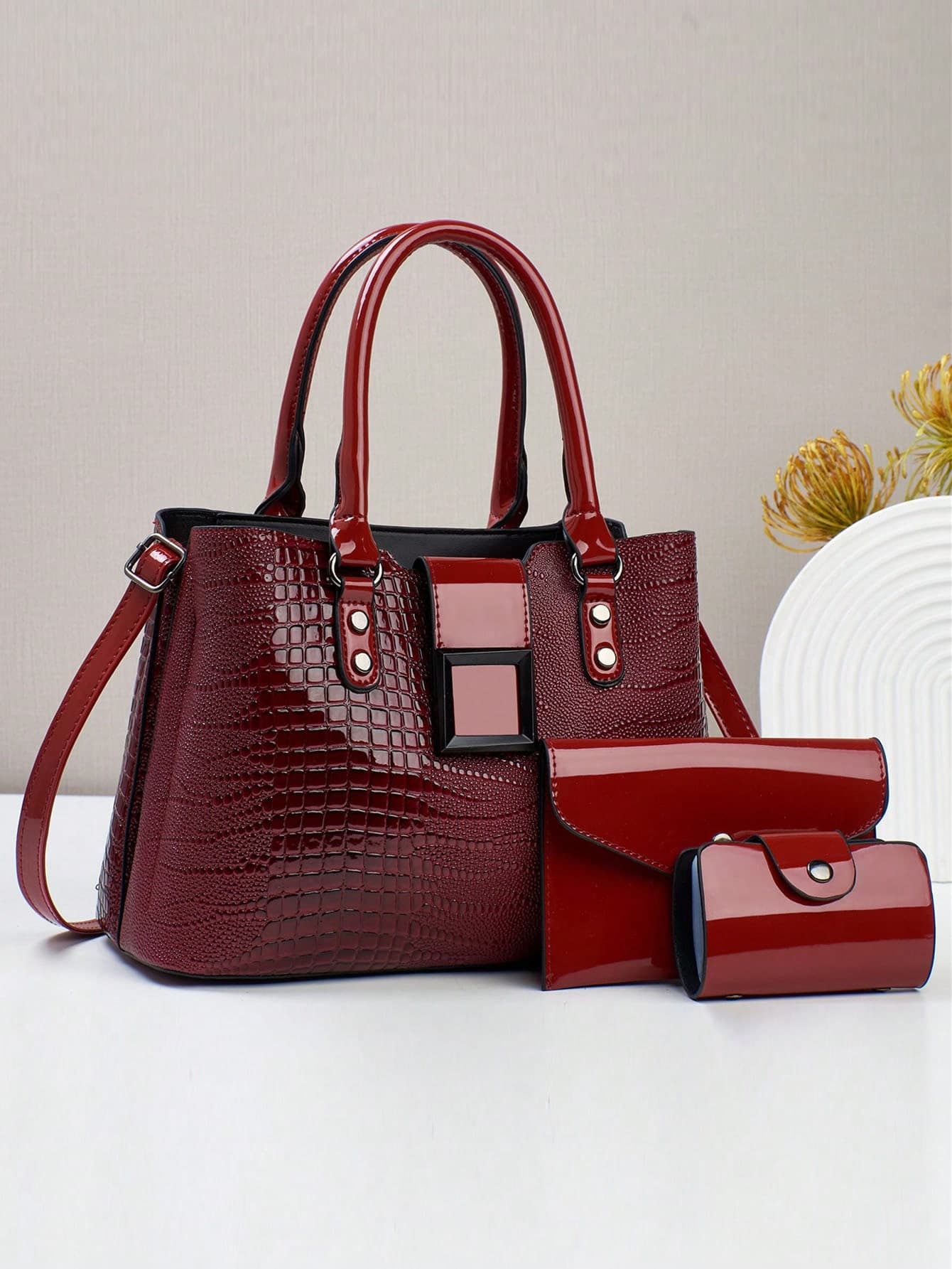 3pcs Crocodile Pattern Fashion Vintage Single Crossbody Handbag Square Bag, Multi-Functional Large Capacity Crossbody Bag, Fashion Design, New Fashion Women's Small Square Bag Handbag Crossbody Bag Versatile Casual Multi-Layer Large Capacity Suitable For Travel Shopping Mall Bag New Style