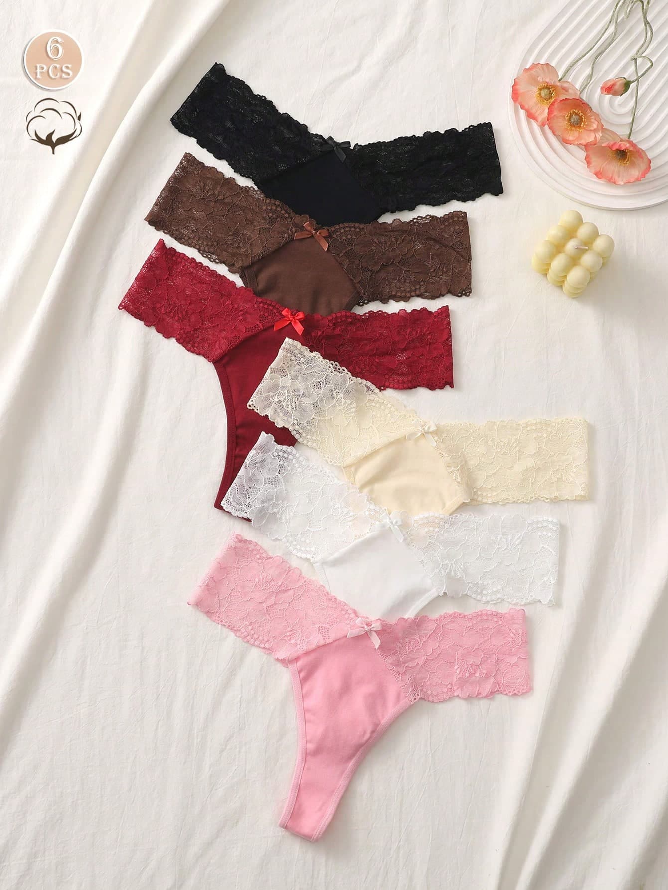 6pcs Women's Sexy Seamless Cotton Thongs Lingerie Sexy Underwear