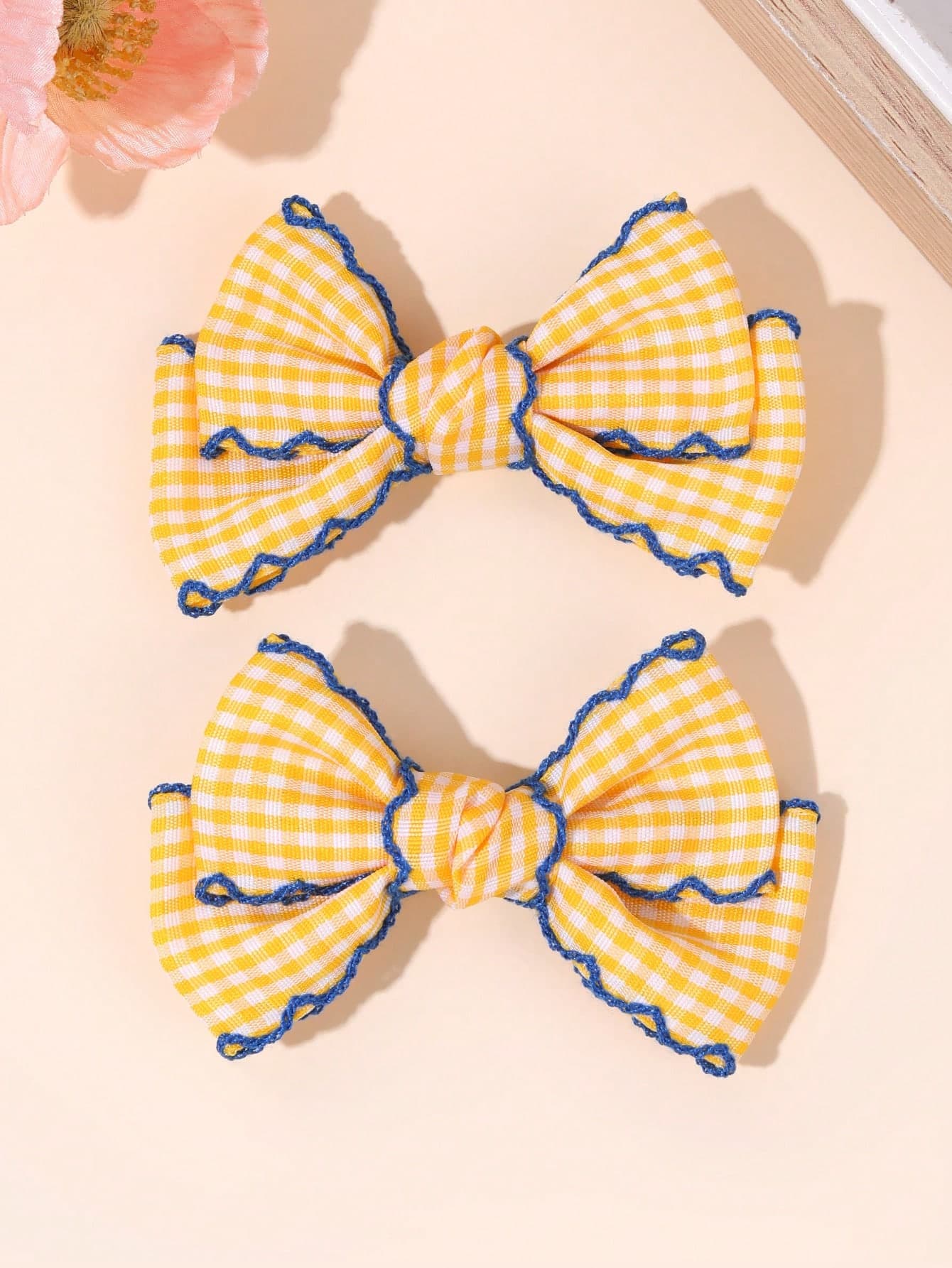 2pcs Back To School Casual Minimalist Bow Hair Clips,Double Layer Textured Plaid Bow Hair Clip,Essential For Daily Headdress,Teen Girls' Hair Accessory