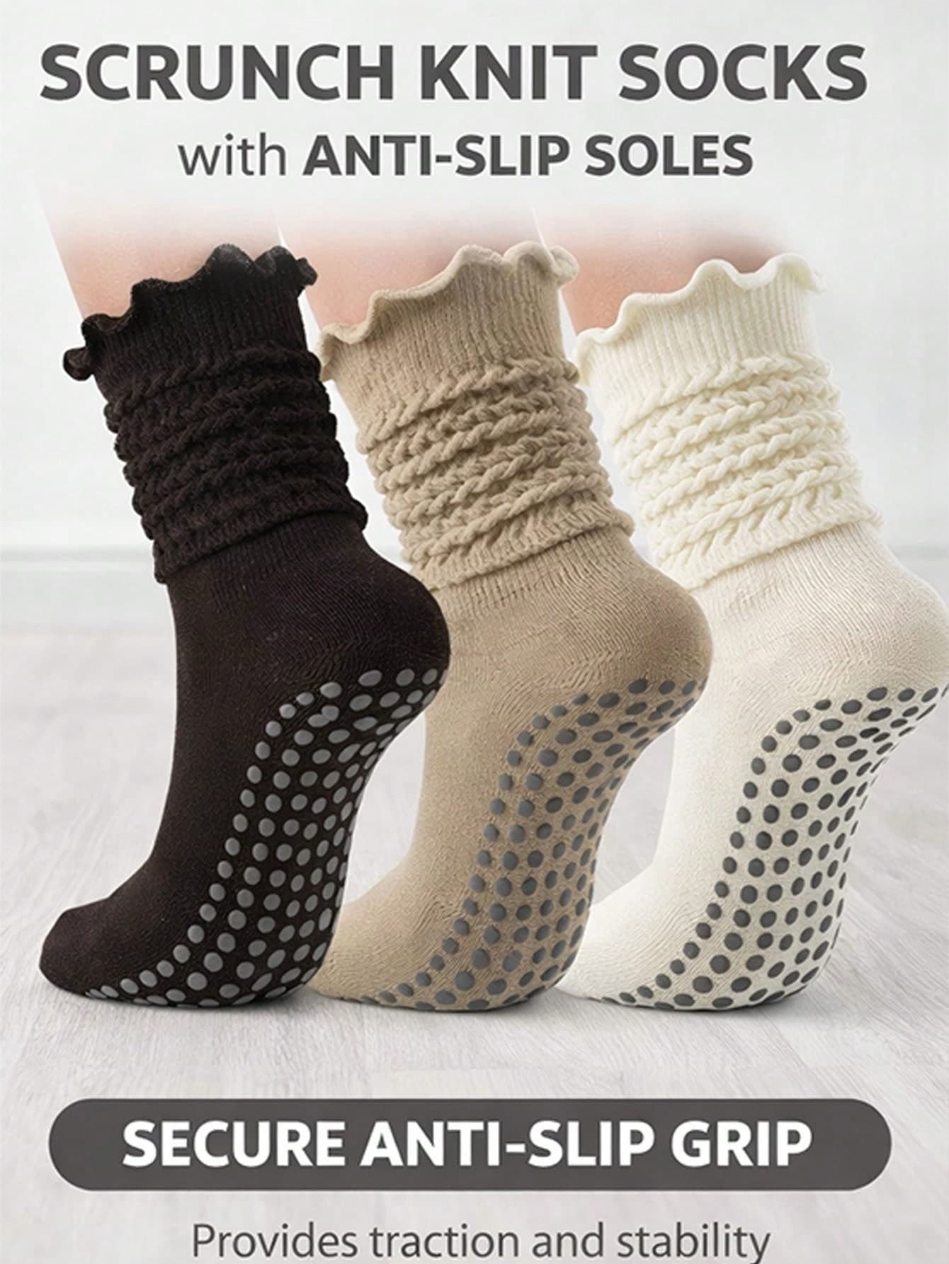 1/3 Pairs Adjustable Ribbed Yoga Socks, Women's Minimalist Fashion Classic Non-Slip Sports Socks, Thick Elastic Non-Slip Dotted Long Socks, Suitable For Outdoor Sports, Gym Fitness, Yoga Pilates, Running Football