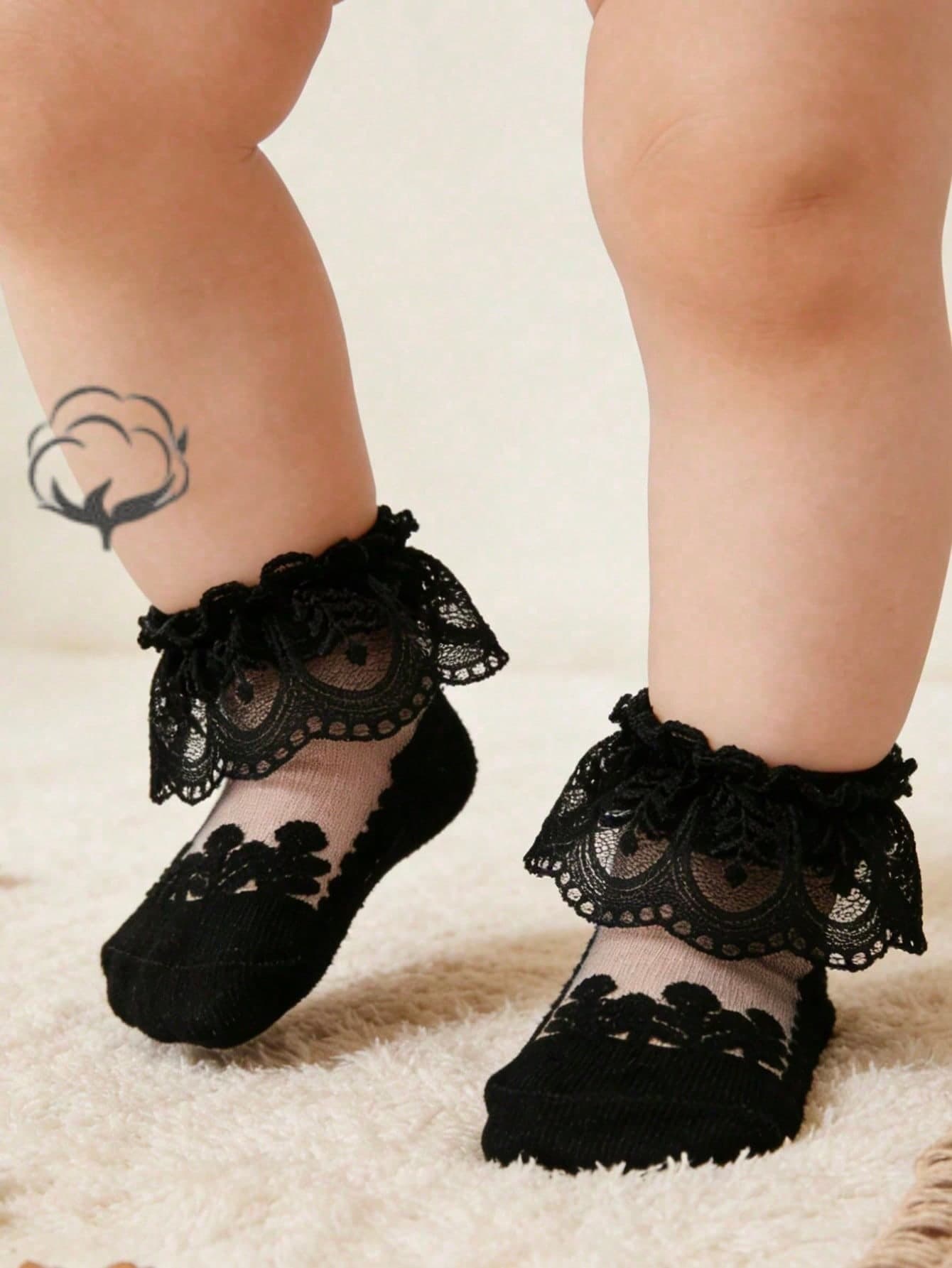 1 Pair Cotton Toddler Baby Thin Breathable Lace Crystal Silk Short Socks, Summer