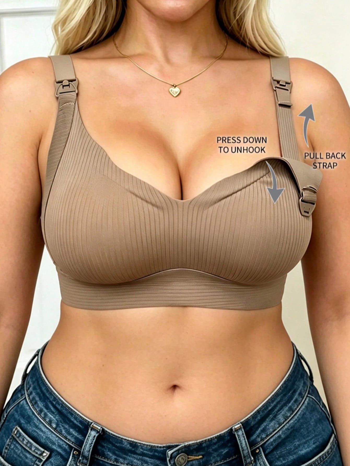Women's Plus Size Nursing Bra With Adjustable Straps, One-Hand Access Clips & 4-Row Back Closure, Comfortable Wireless Maternity Bra For Breastfeeding