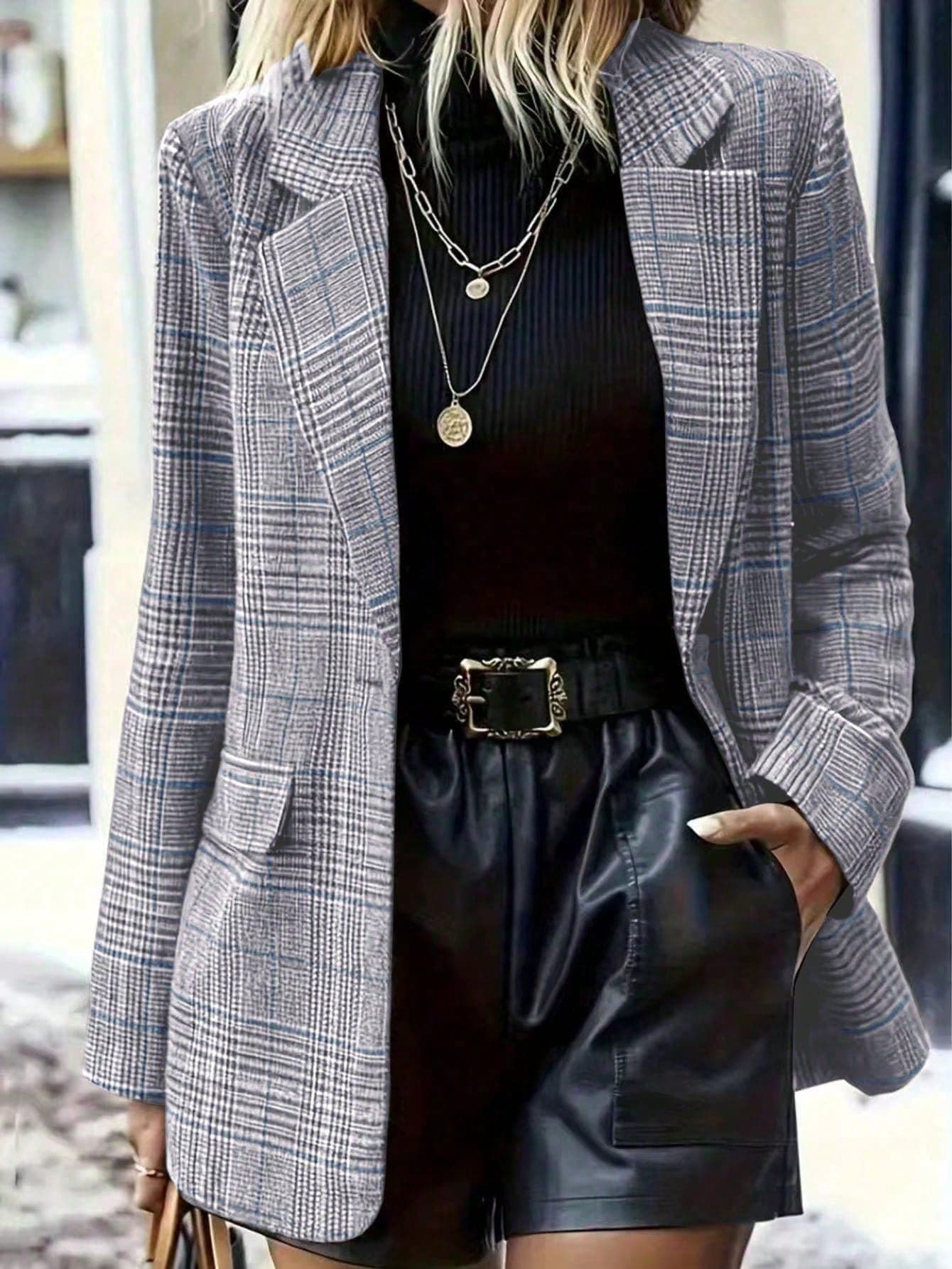 Plus Size Elegant Women's Fashion Blazer, Vintage Plaid, Commute Casual Dual-Use Plaid Long Sleeve Jacket, Plus Size Plaid Blazer, Plus Size Women's Jacket