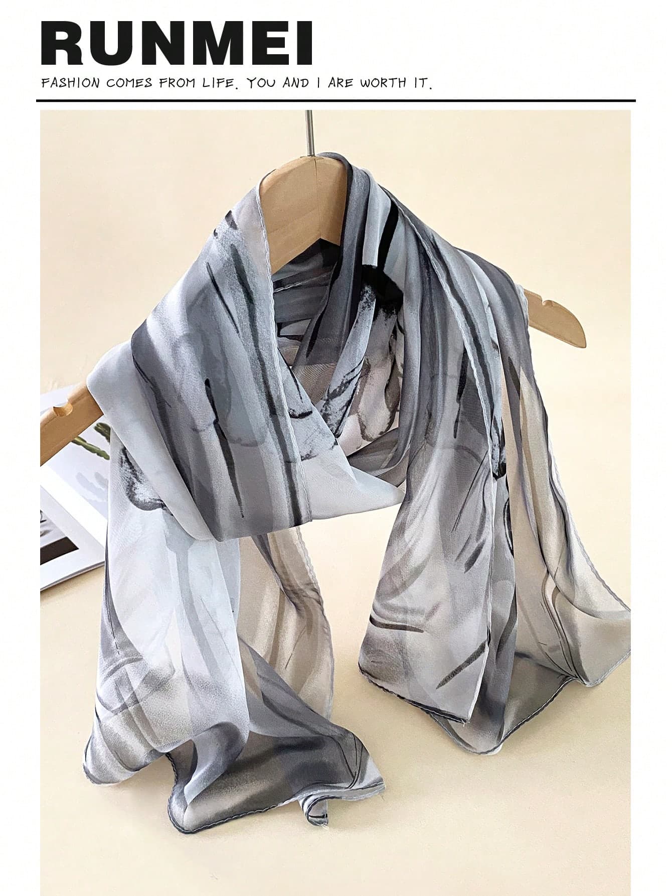 1pc Women's Minimalist Classic Lightweight Ombre Chiffon Scarf, Skin-Friendly & Comfortable, Sun-Protective Shawl, Suitable For Daily Wear, Can Be Used As Headband, Hair Tie, Ideal Choice To Enhance Your Overall Look.