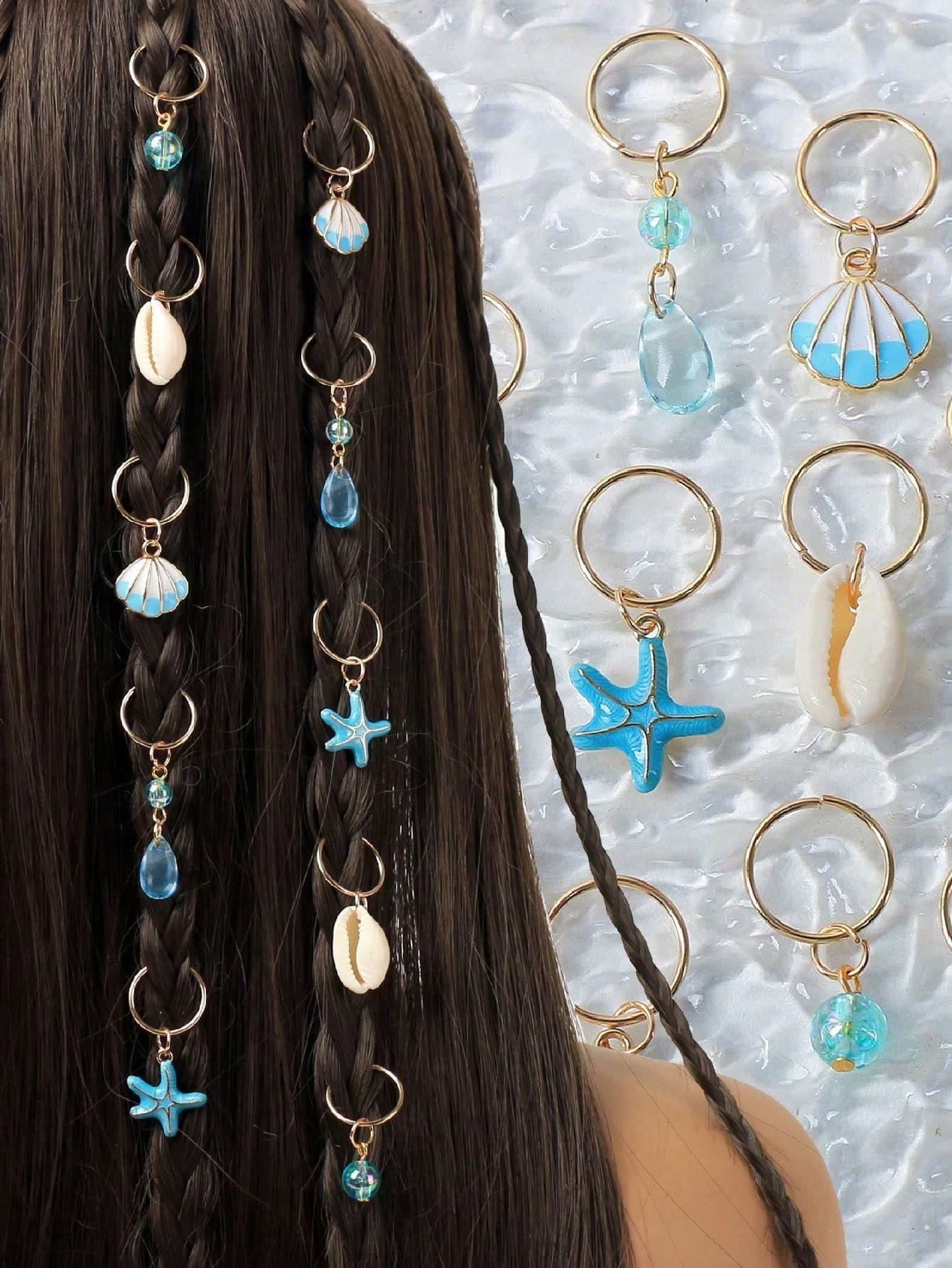10pcs Women's Braid Hair Beach Decor Clips, Fashion Personalized Summer Beach Headwear, Vacation, Photography, Festival Beach Ocean Decoration Hair Clips, Shell & Faux Pearl Braid Hair Clips,Travel,Party, Claw Clips