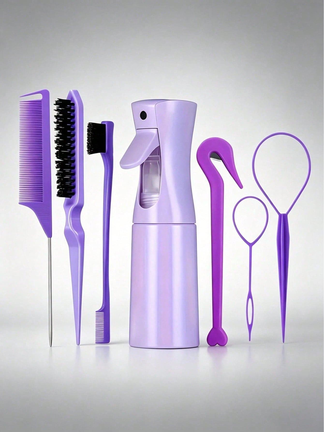 3/6pcs Hair Styling Tools Set | Includes 200ml Spray Bottle, Volumizing Brush, Rat Tail Comb, And Hair Cap Spray Wand For Wavy-Textured Hair