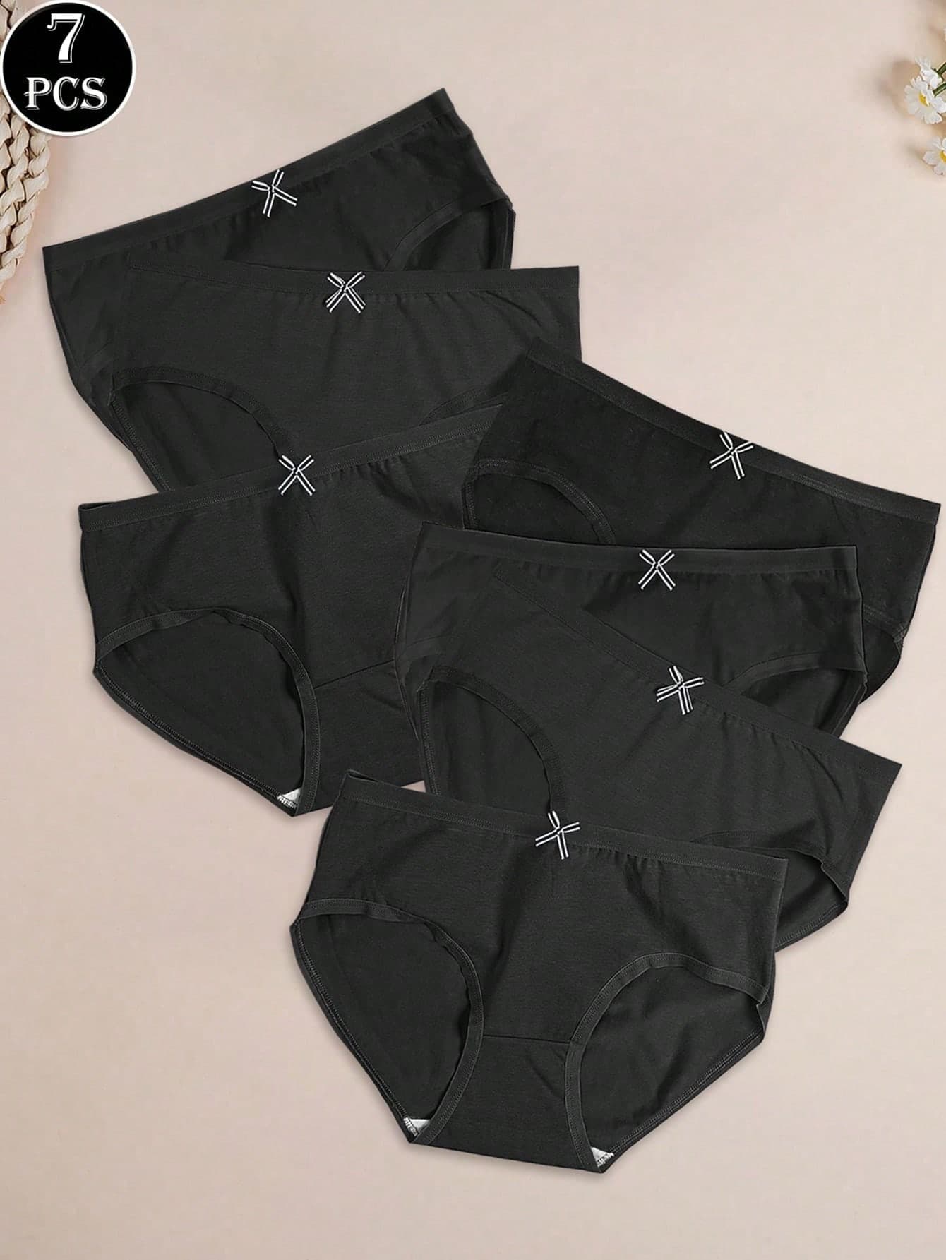 7pcs/Pack Solid Color Bow Decor Basic Comfort Briefs
