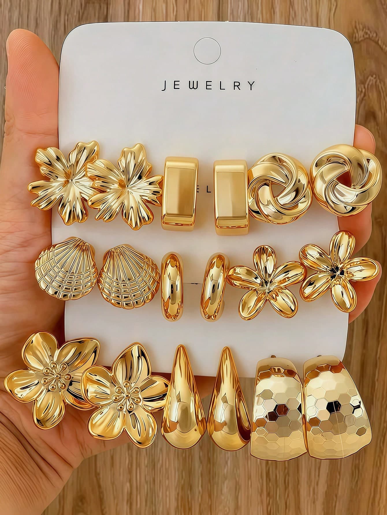 6-18pcs Gold Women's Earrings Set, Fashion Party, Travel Vacation, Gift Engagement, Suitable For Various Occasions, (Made Of Low-Allergy Non-Fading CCB Material Composite)