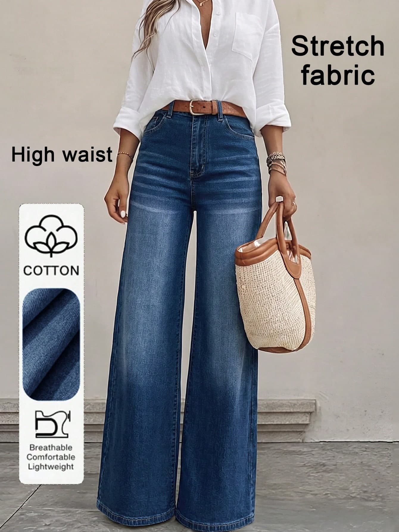 Women's Casual Straight Leg Washed Blue Jeans, Comfortable And Versatile For Daily Wear Spring