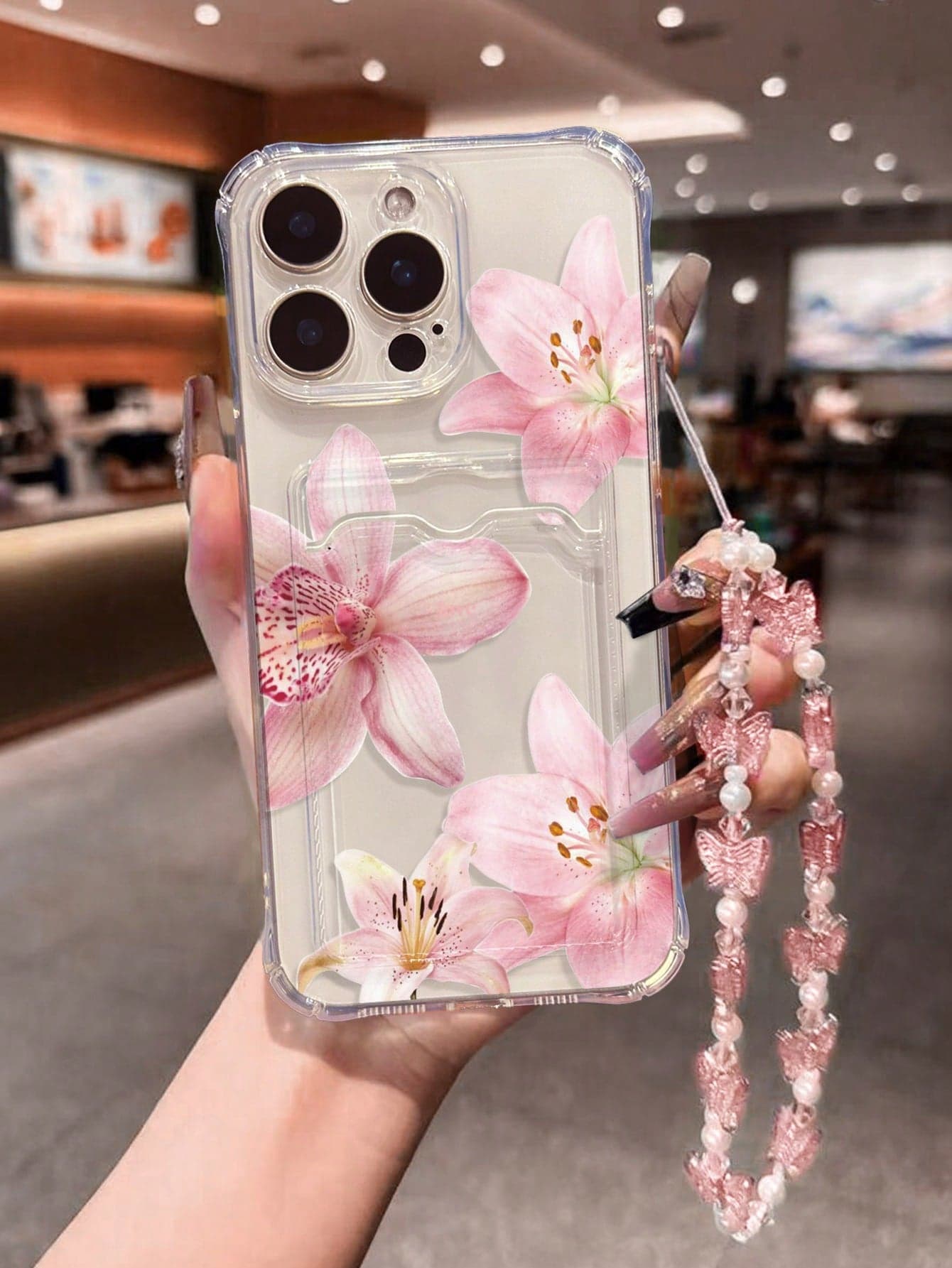 White Magnolia Painted Hollow Transparent Card Slot Phone Case, Minimalist Fashion Creative Anti-Drop Protective Shell, Suitable For Ip 17/Ip 17pro/Ip 17promax/ IP16/11/16pro/16plus/16promax/16e/15Promax/13/14/12/XS/XR/7G/8P, Suitable For Samsung Galaxy S25/S25PLUS/S25 Ultra/A16/A36/A26/A56/A50/A12/A32/A52/A72/A51/A21S/A13/A14/S24/S24PLUS/S24Ultra/S20/S23/S22/A53/S20FE/S21/, Suitable For 11/12Pro/12/12X/13Pro/14Pro/15Pro/X3pro