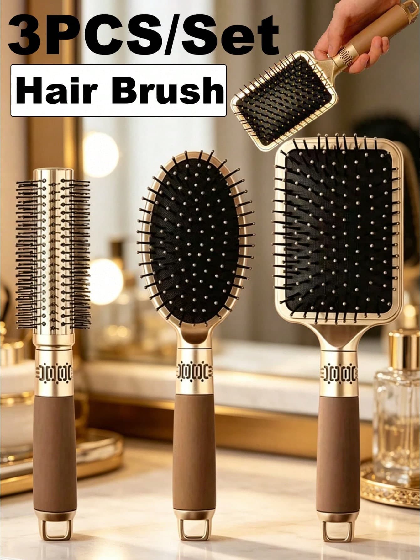 3pcs - 1pc Air Cushion Hair Brush, Portable Travel Comb, Massage Brush, Smooth Hair Styling, Suitable For Home And Salon Use, Essential For Back To School, Vacation, Women Hair Accessories, Brush, Comb, Hair Brush Set, Wooden Comb