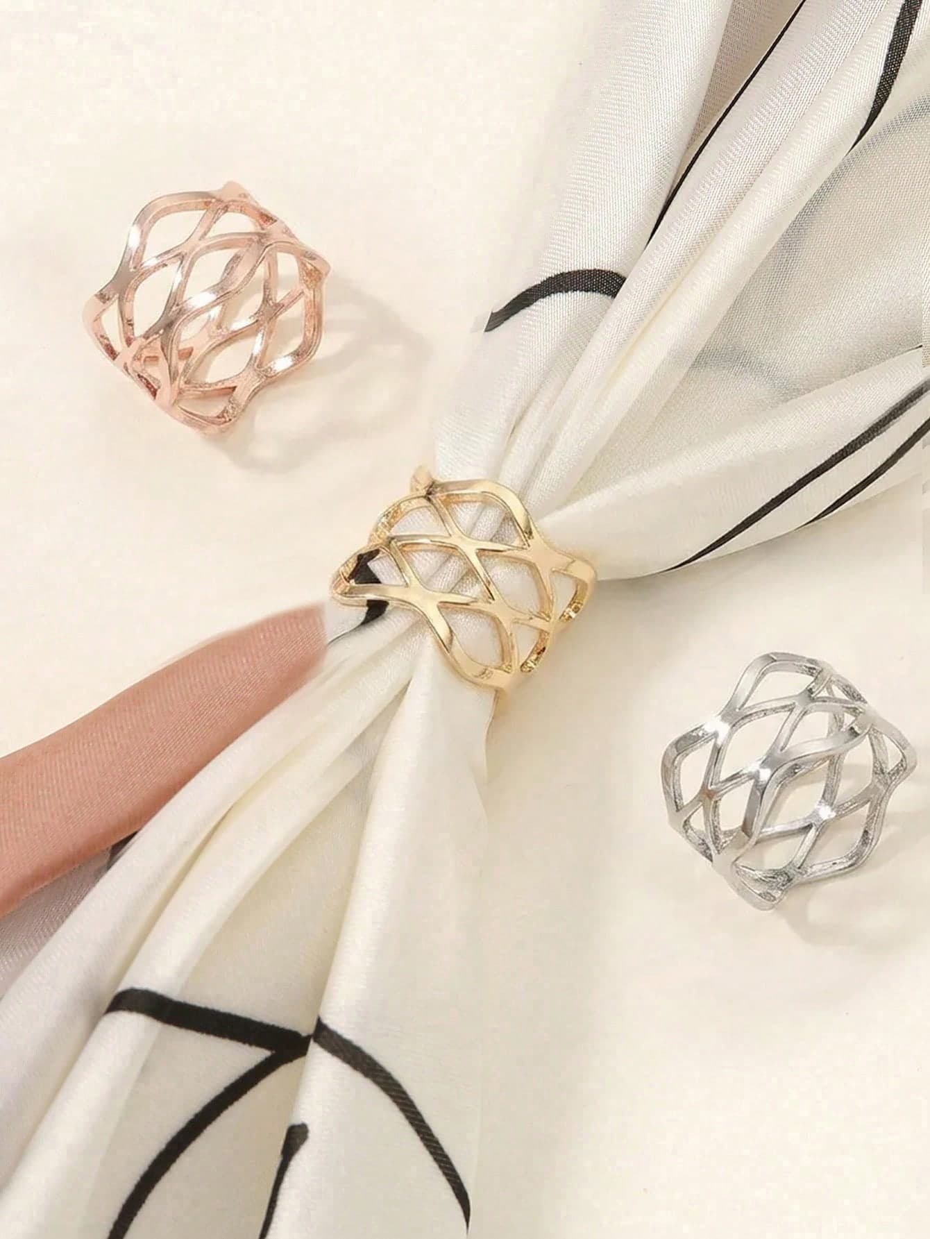 Women's Fashionable Gold-Tone Hollow Asymmetrical Scarf Clip, Versatile Accessory For Spring/Summer Daily Wear