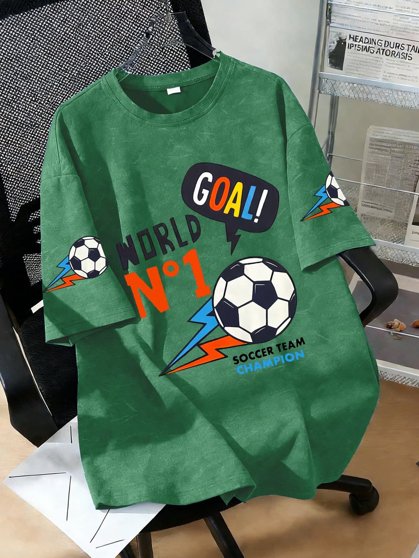 Kids Casual Printed Round Neck Short Sleeve T-Shirt Series, With Football And Lightning Graphic Prints, Suitable For Students To Wear In Summer