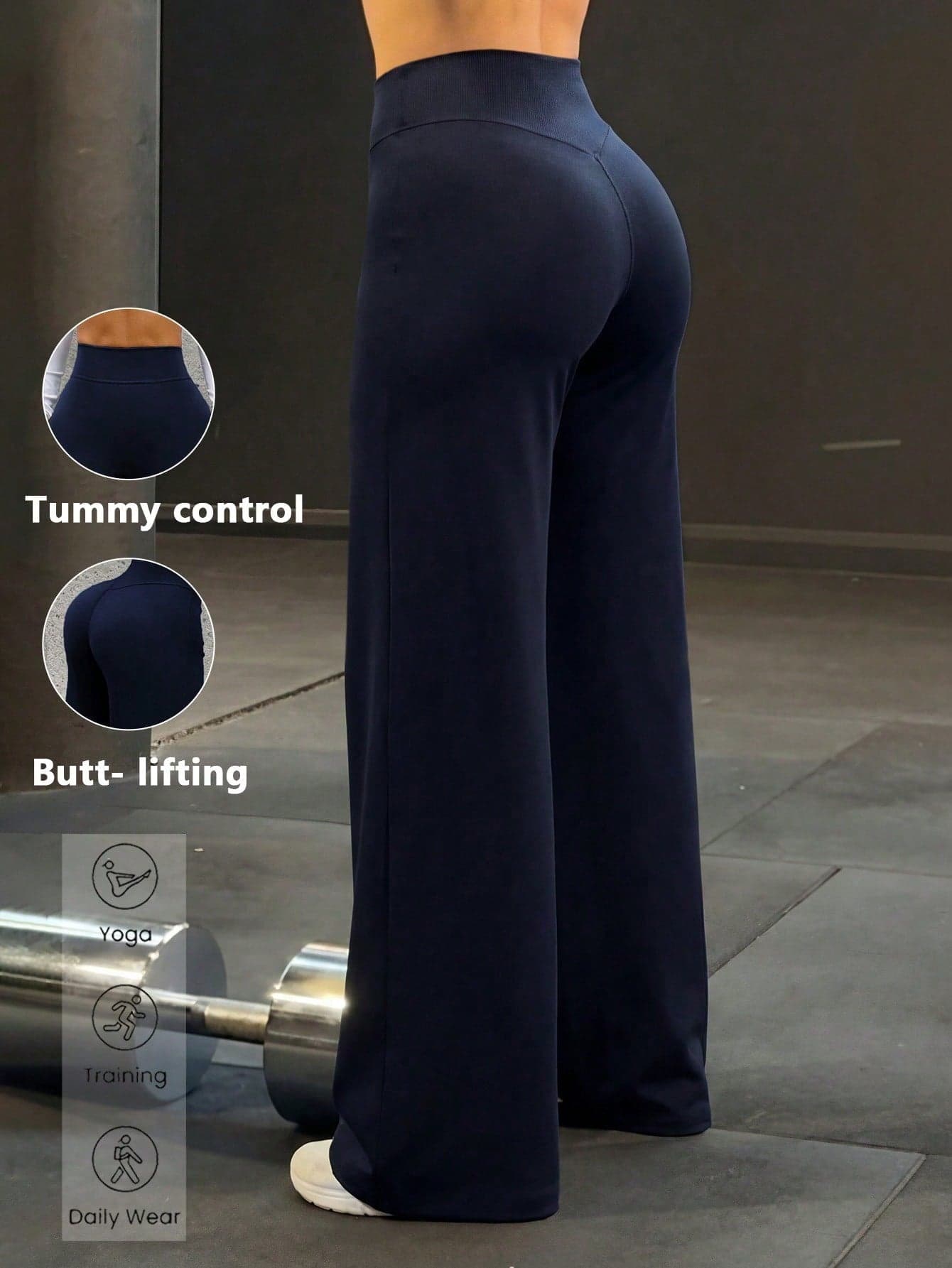 Women's Casual Sports Pants, High Waist Tummy Control Butt Lifting Basic Wide Leg Pants, Suitable For Yoga, Running, Training, Daily Wear