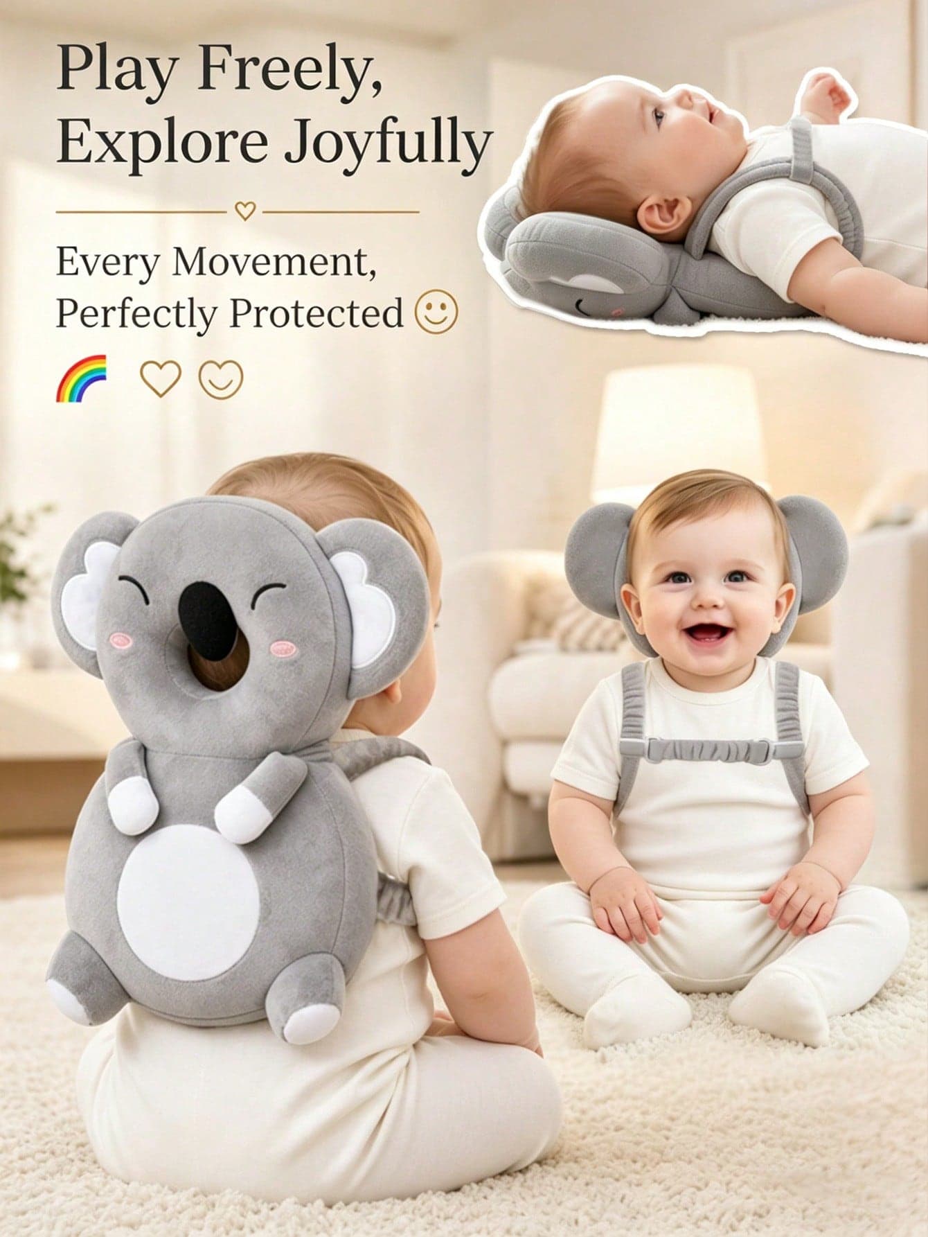 HAPPY WALK 2nd Generation Upgraded Baby Head Protection Pillow - Designed For Infants In Crawling And Walking Stages, Combines Walking Assistance And Safety Protection. Adjustable Cushion Provides Comprehensive Head Protection. Ideal For Use During Baby's Crawling And Walking Stages, Perfect Christmas Gift. Large Size Baby Head Guard Pillow